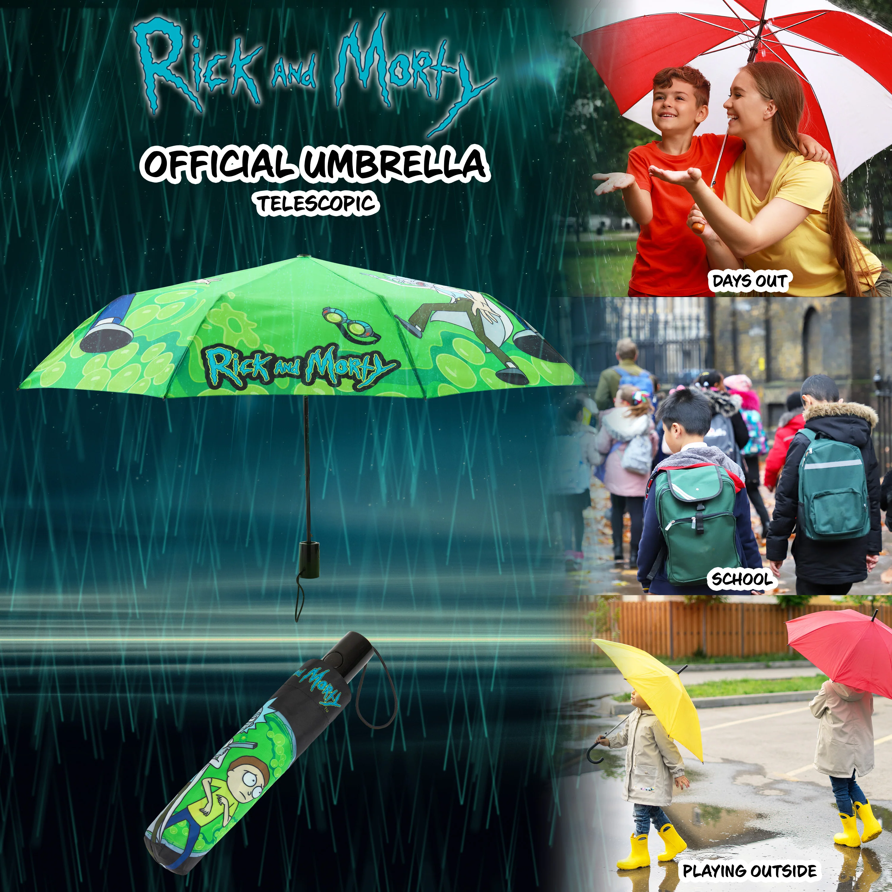 RICK AND MORTY Folding Umbrella for Adults and Teenagers, Folding Telescopic Umbrella - Image 3