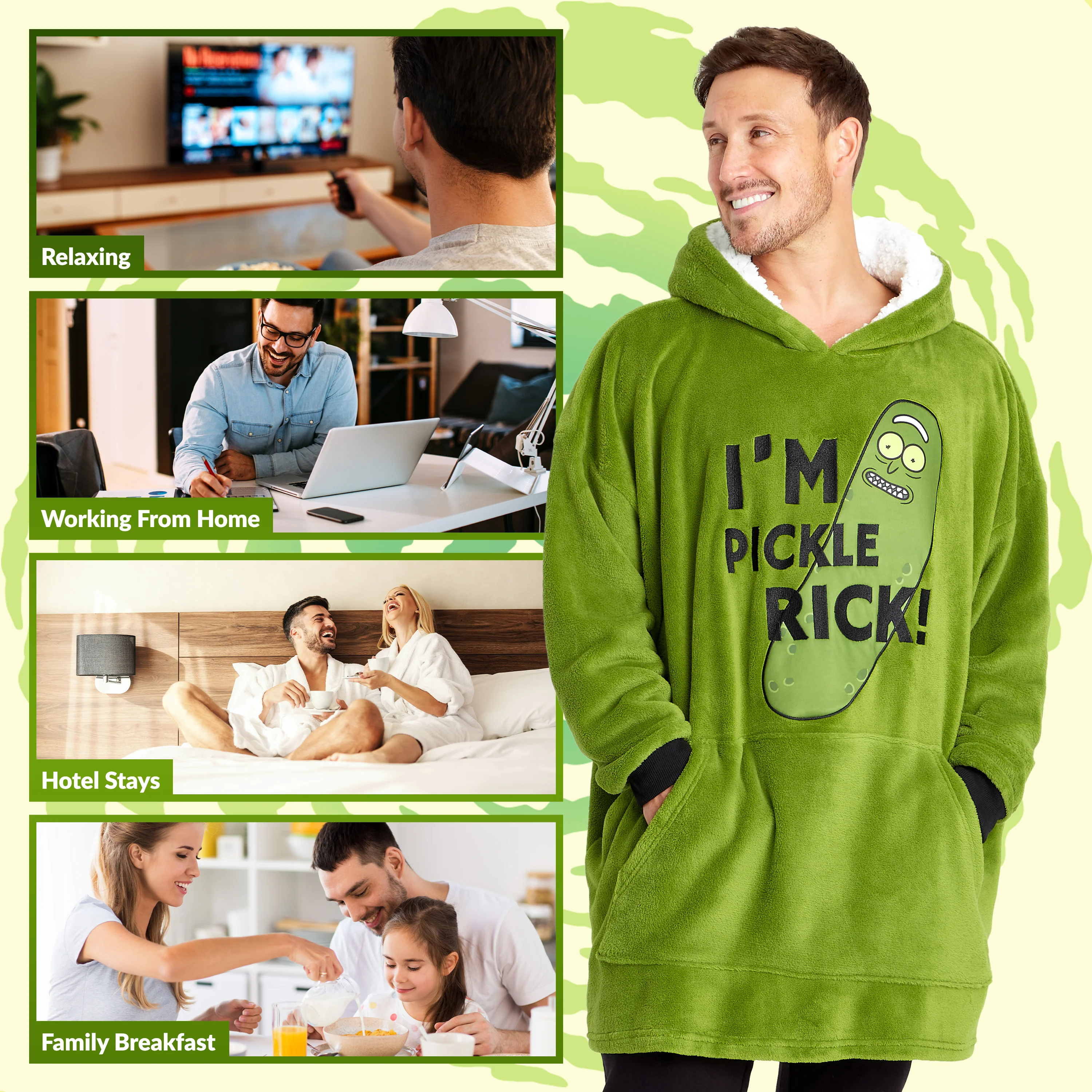Rick and Morty Oversized Hoodie Blanket for Men, Rick and Morty Gifts (Green) - Image 4