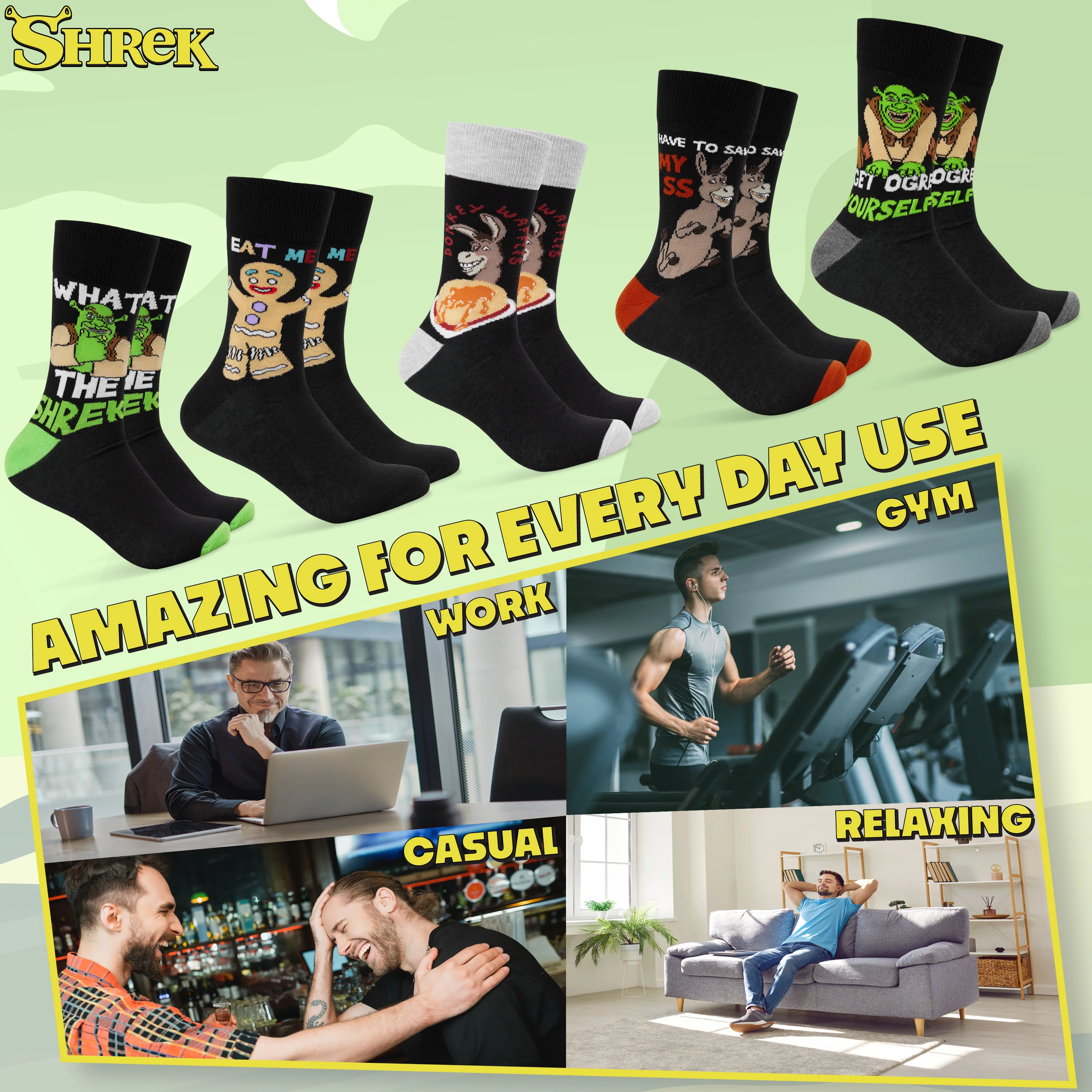 SHREK Men's Socks - Pack of 5 Calf Socks for Men - Image 5