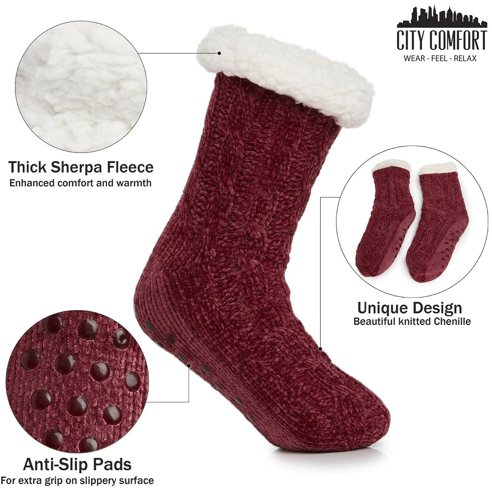 CityComfort Womens Slipper Socks with Sherpa Lining and Non Slip Pads - Gifts for Her - Image 7