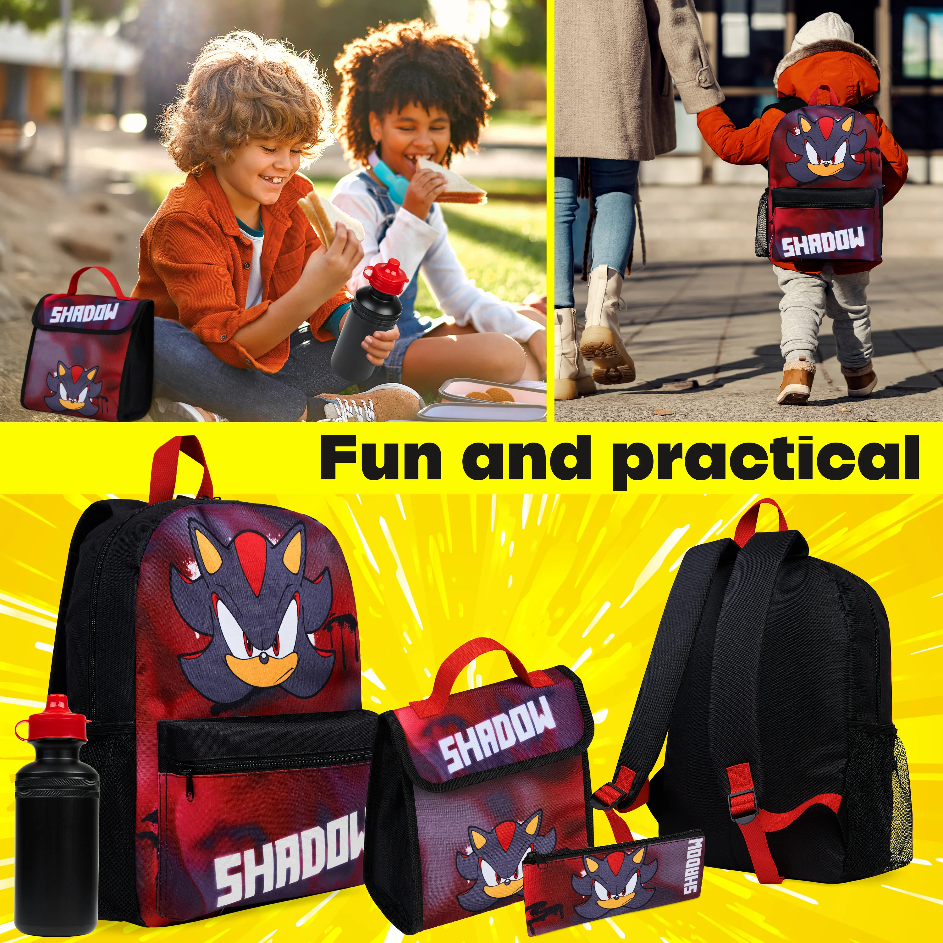 SONIC THE HEDGEHOG Backpack Set 4 Pcs Water Bottle Backpack Pencil Case - Image 3