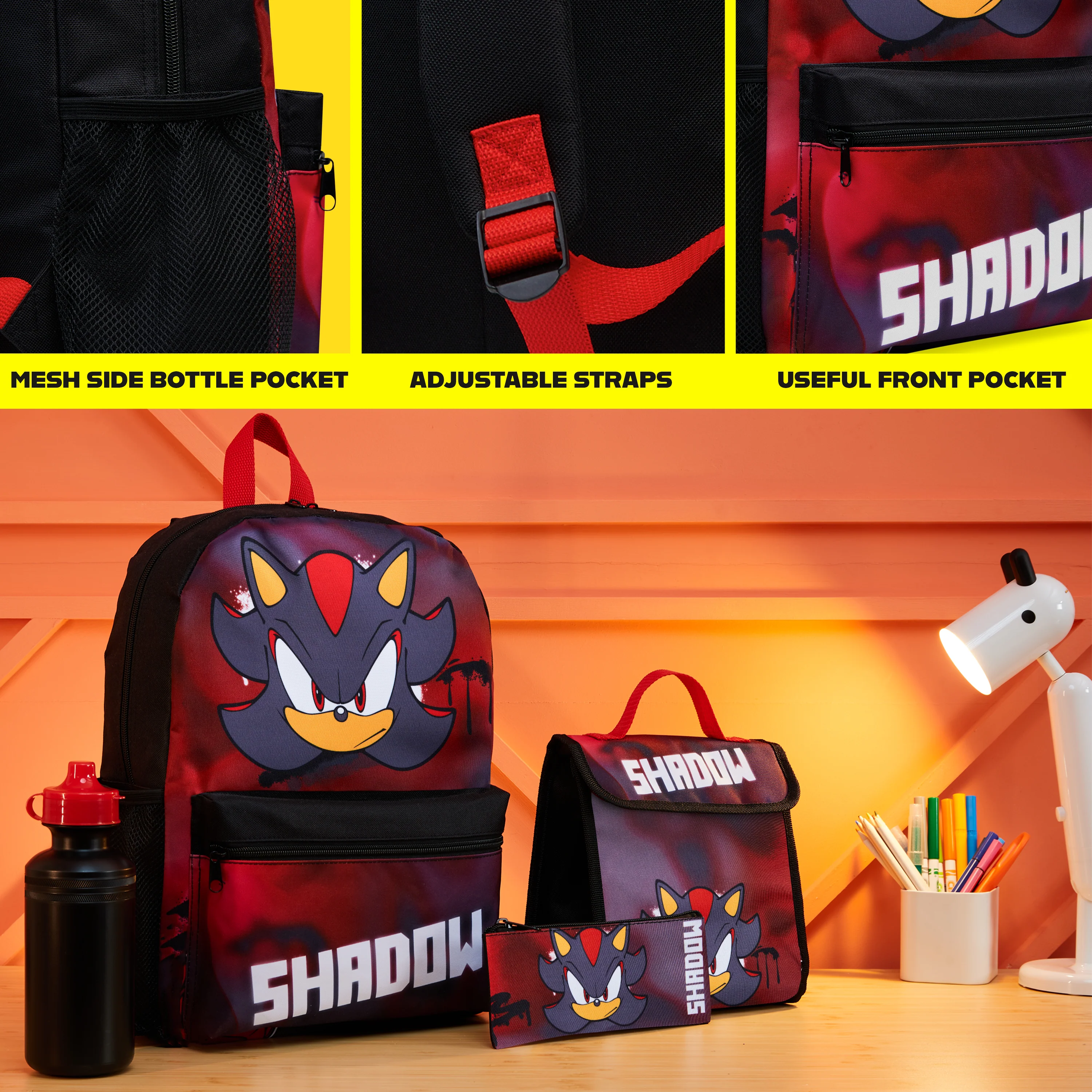 SONIC THE HEDGEHOG Backpack Set 4 Pcs Water Bottle Backpack Pencil Case - Image 4