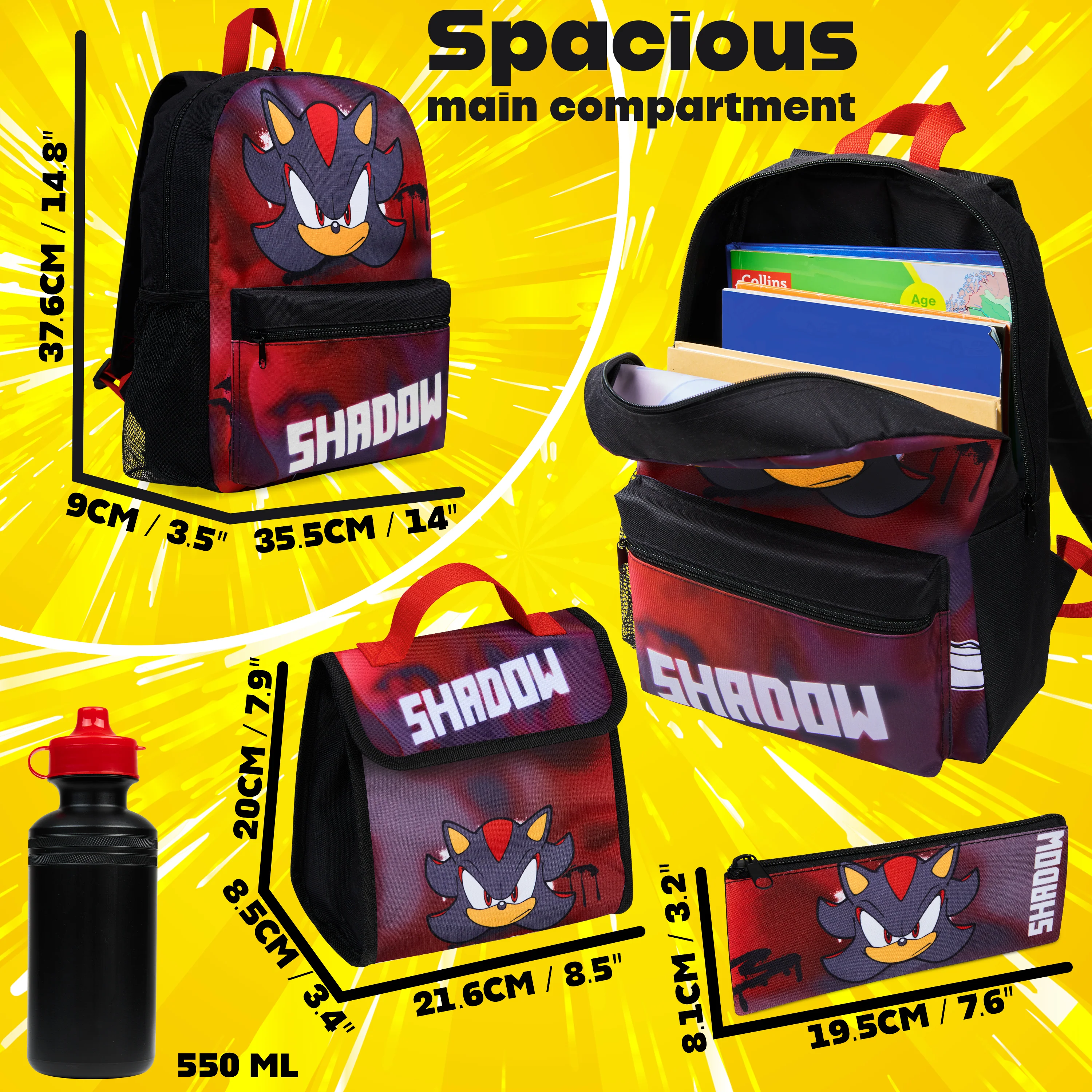 SONIC THE HEDGEHOG Backpack Set 4 Pcs Water Bottle Backpack Pencil Case - Image 6