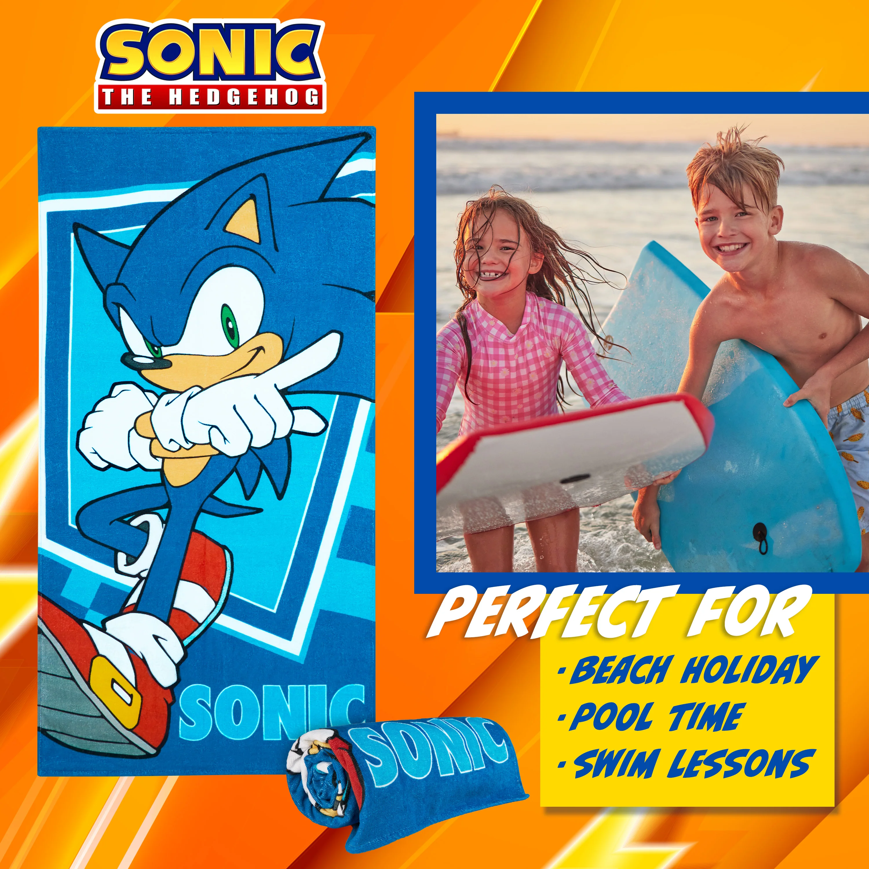 Sonic The Hedgehog Beach Towel for Kids, 100% Cotton Quick Dry, 70 x 140cm - Image 3
