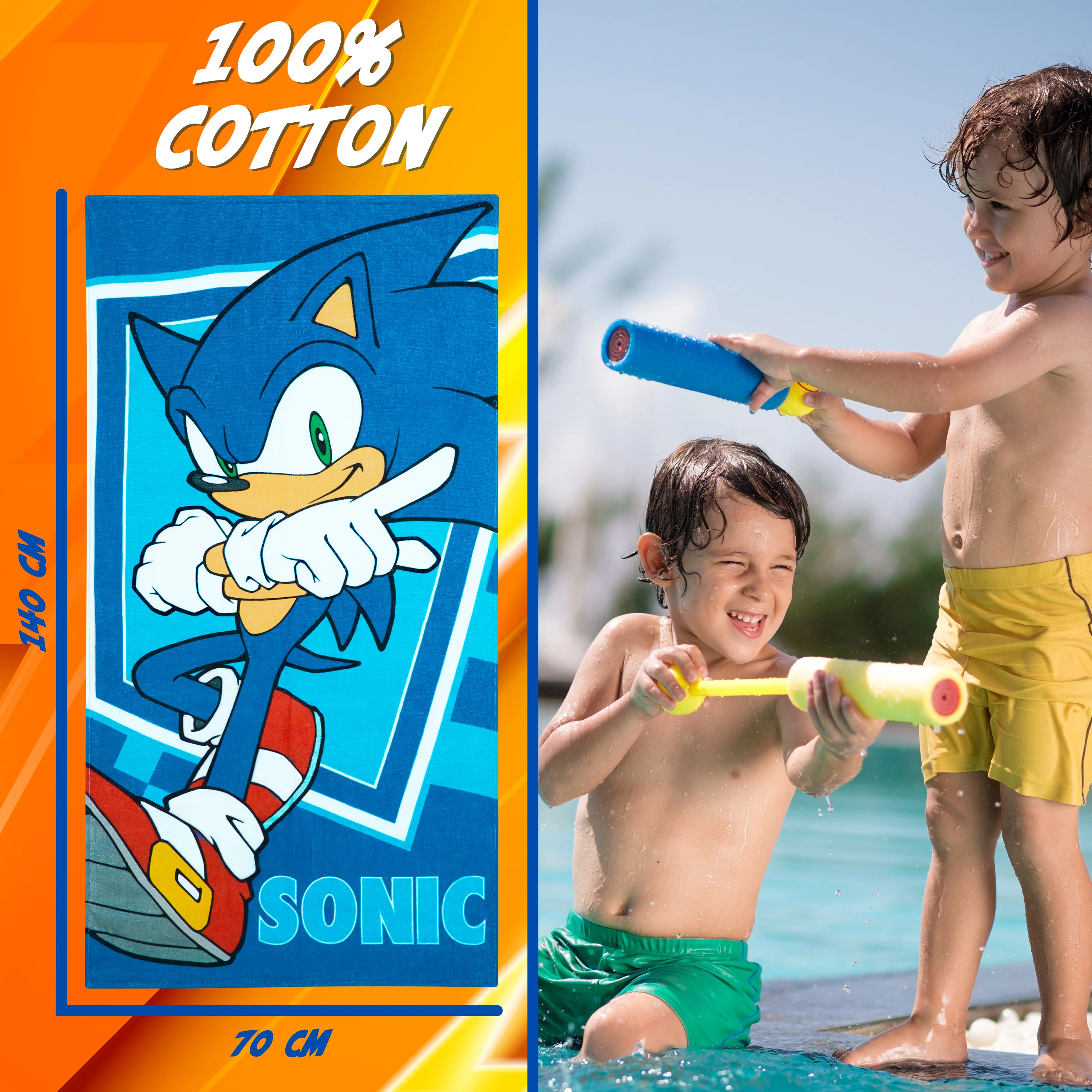 Sonic The Hedgehog Beach Towel for Kids, 100% Cotton Quick Dry, 70 x 140cm - Image 5