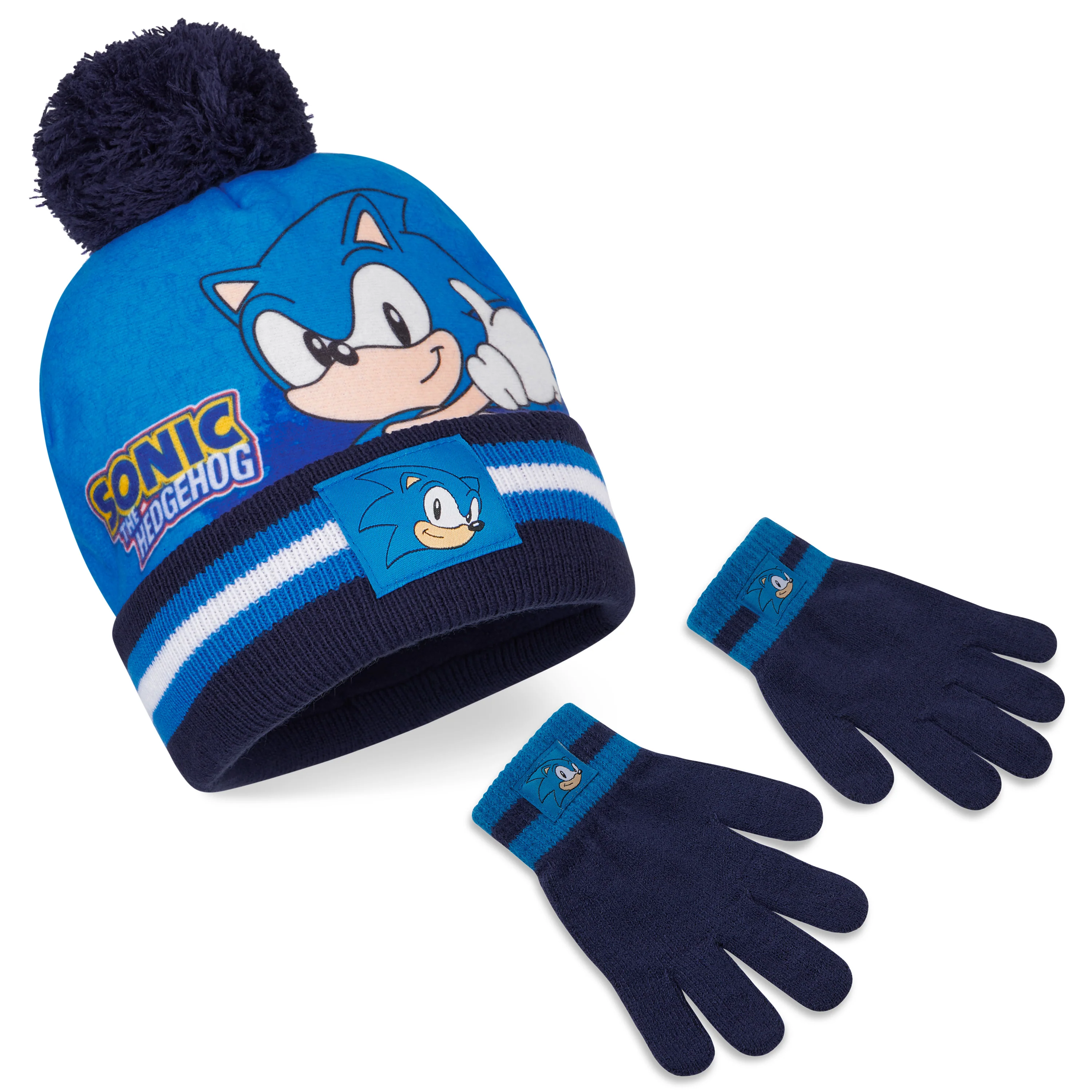 SONIC THE HEDGEHOG Beanie Hat Scarf and Gloves Set for Boys