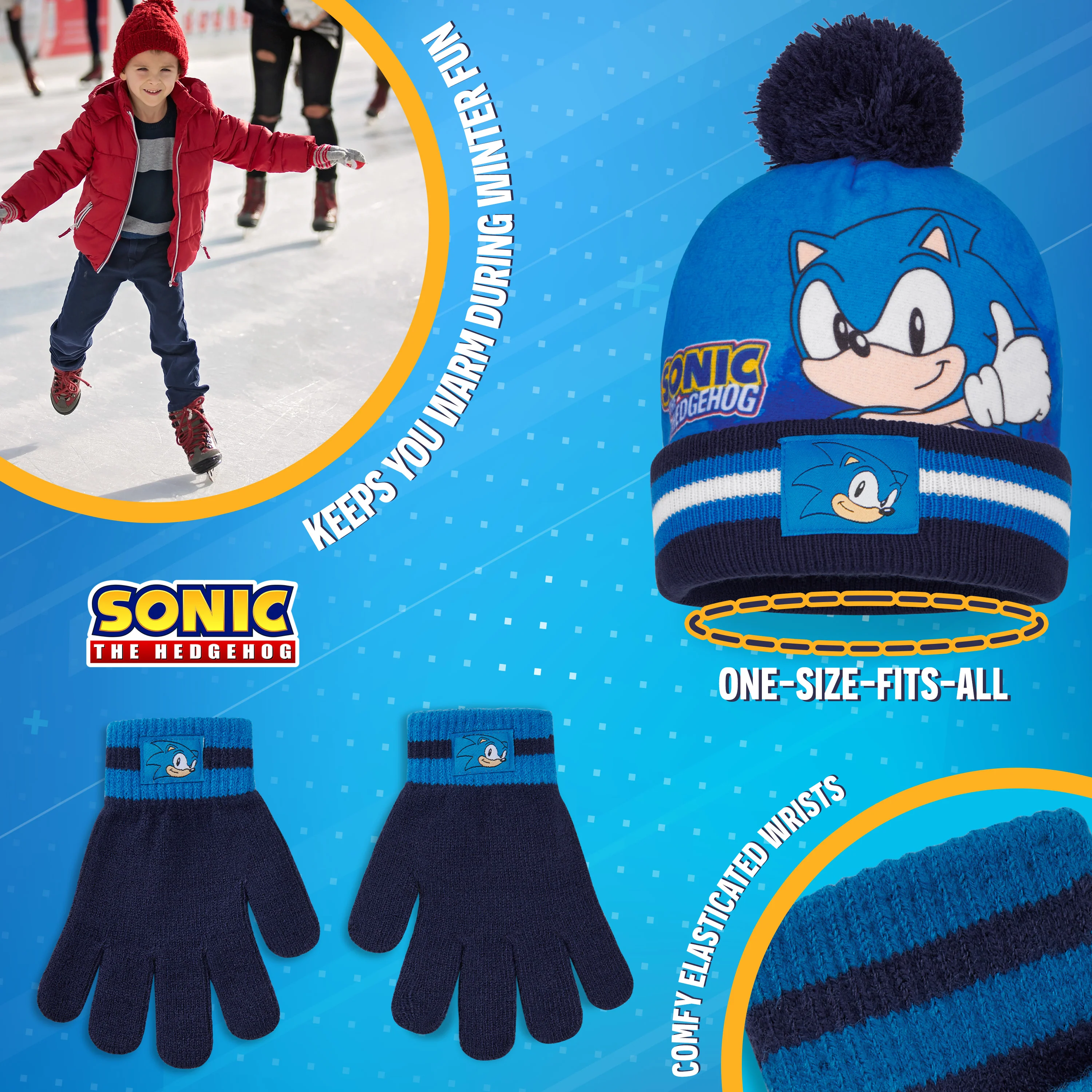 SONIC THE HEDGEHOG Beanie Hat Scarf and Gloves Set for Boys - Image 6