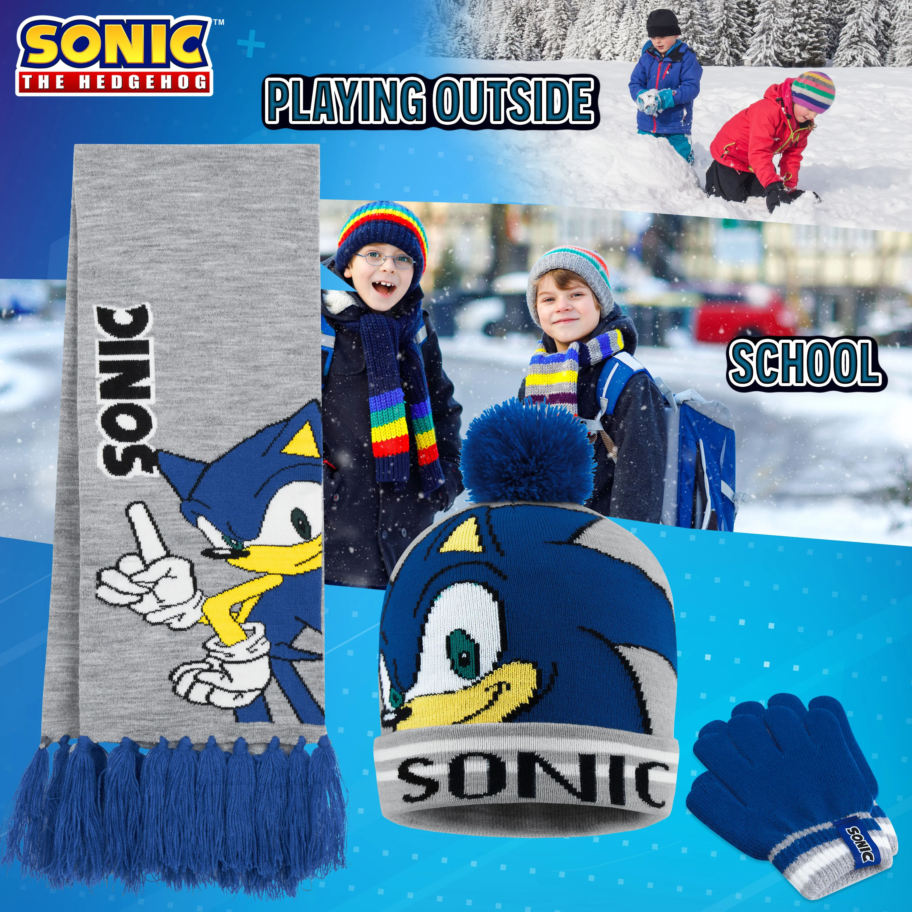 SONIC THE HEDGEHOG Beanie Hat Scarf and Gloves Set for Boys - Image 5