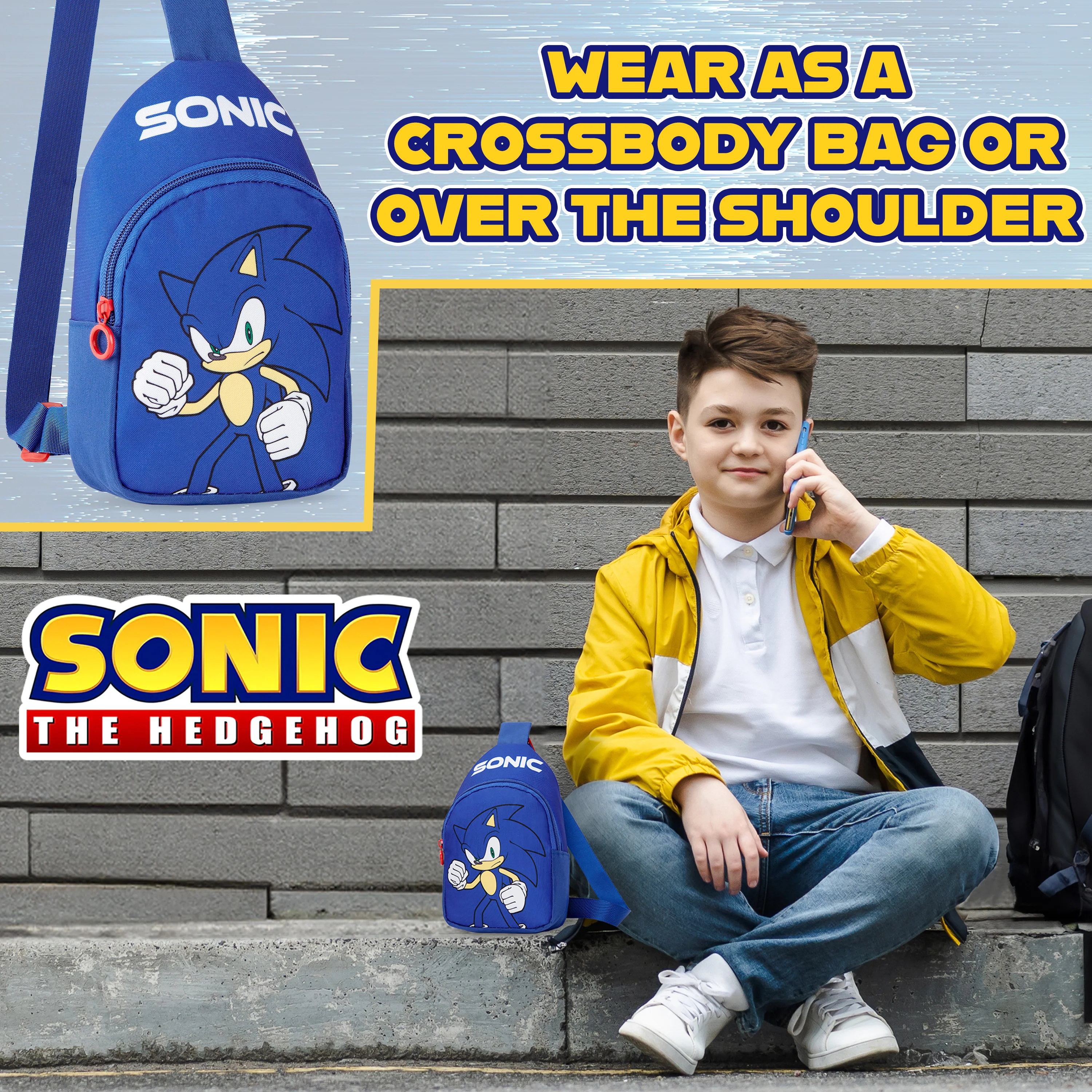 SONIC THE HEDGEHOG Boys Crossbody Bag with Zipped Compartment & Adjustable Strap - Image 4