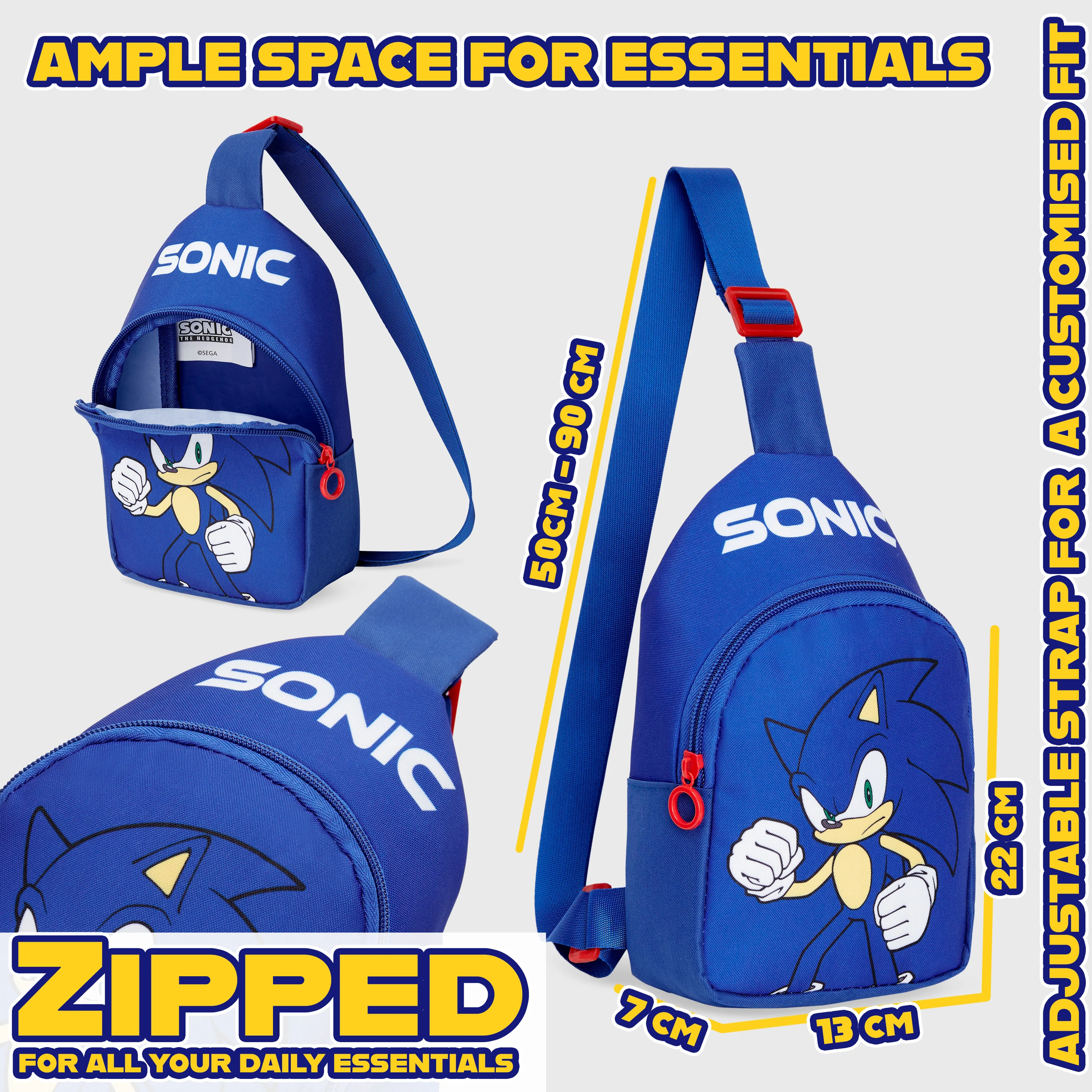SONIC THE HEDGEHOG Boys Crossbody Bag with Zipped Compartment & Adjustable Strap - Image 6
