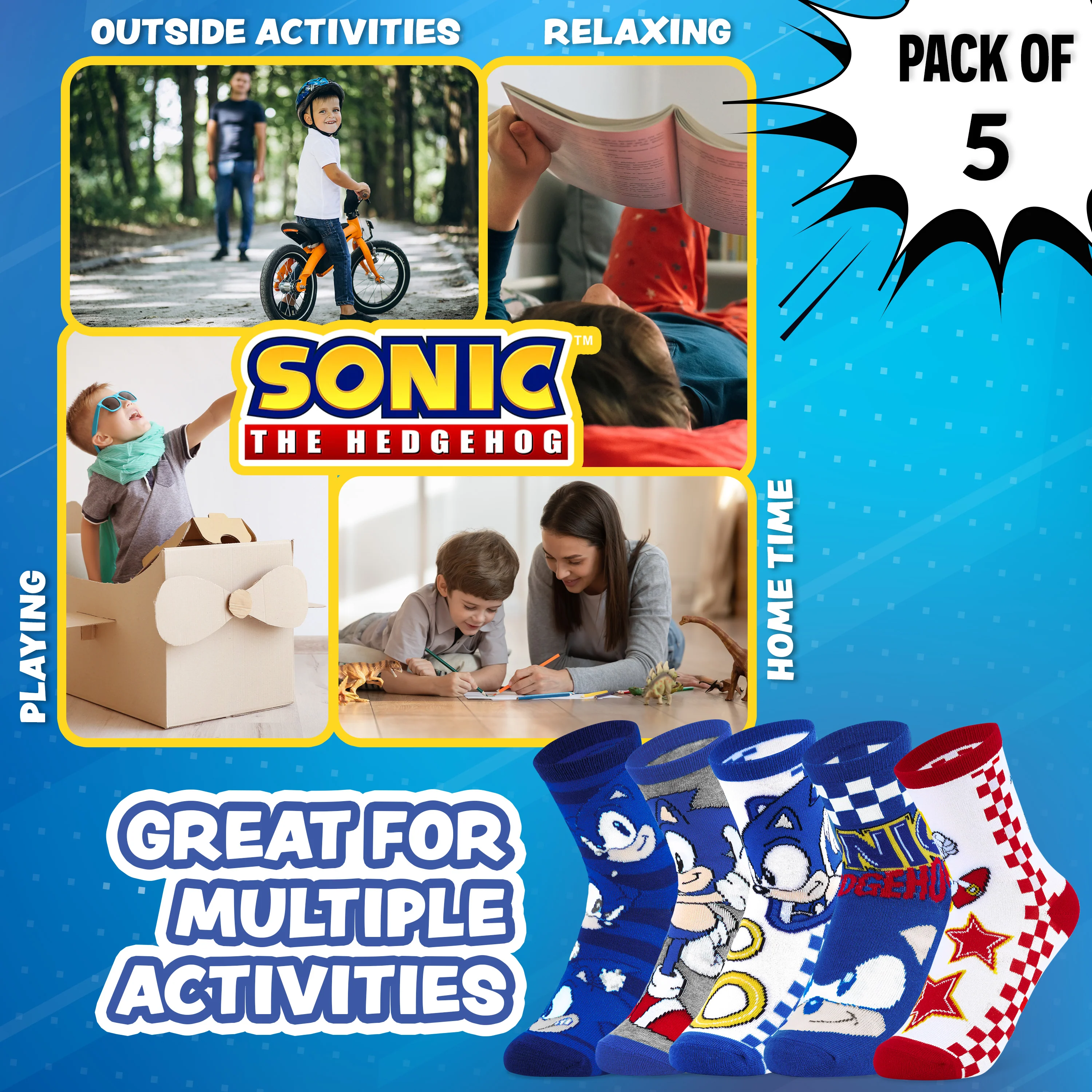 Sonic The Hedgehog Boys Socks, 5 Pack Crew Socks - Image 6