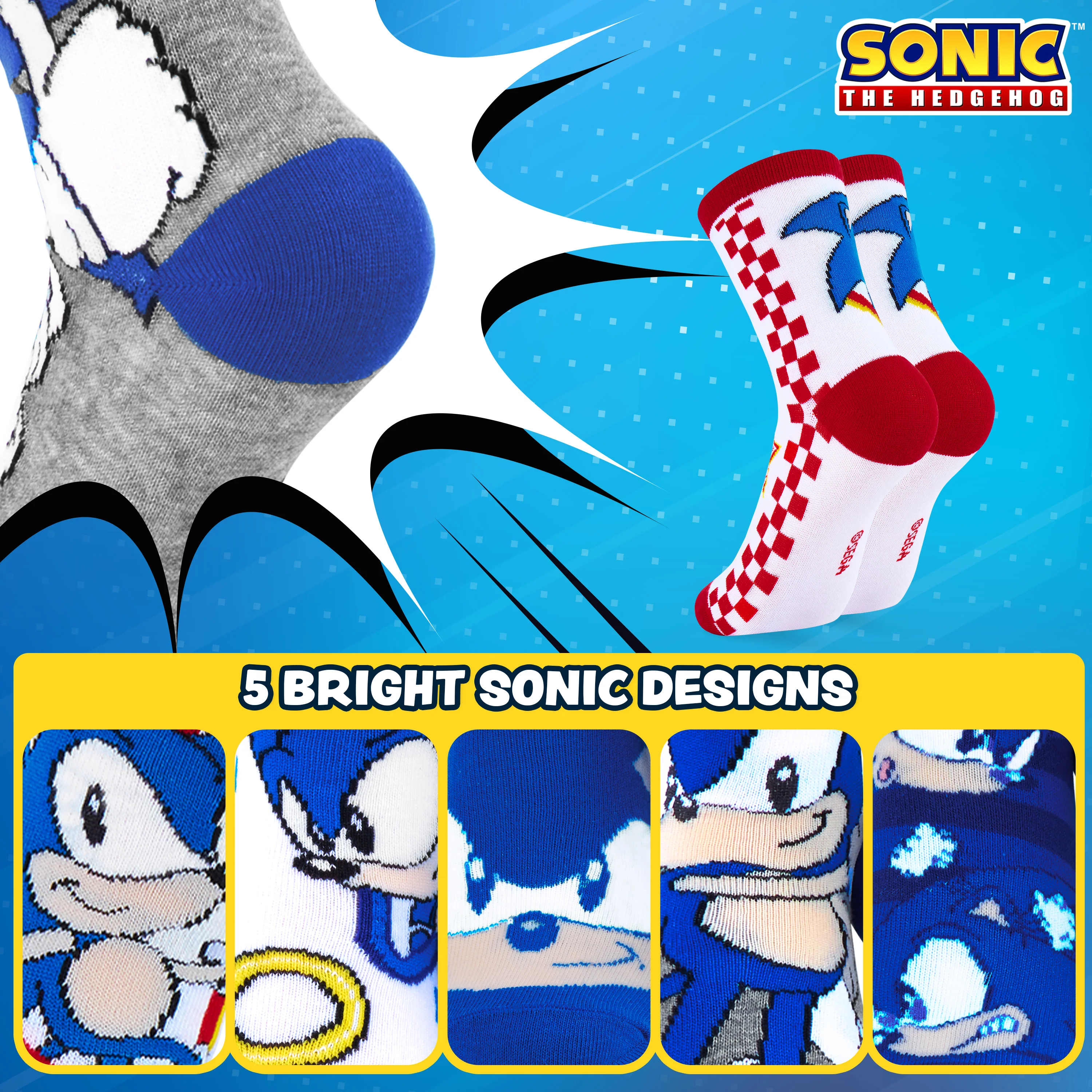 Sonic The Hedgehog Boys Socks, 5 Pack Crew Socks - Image 4