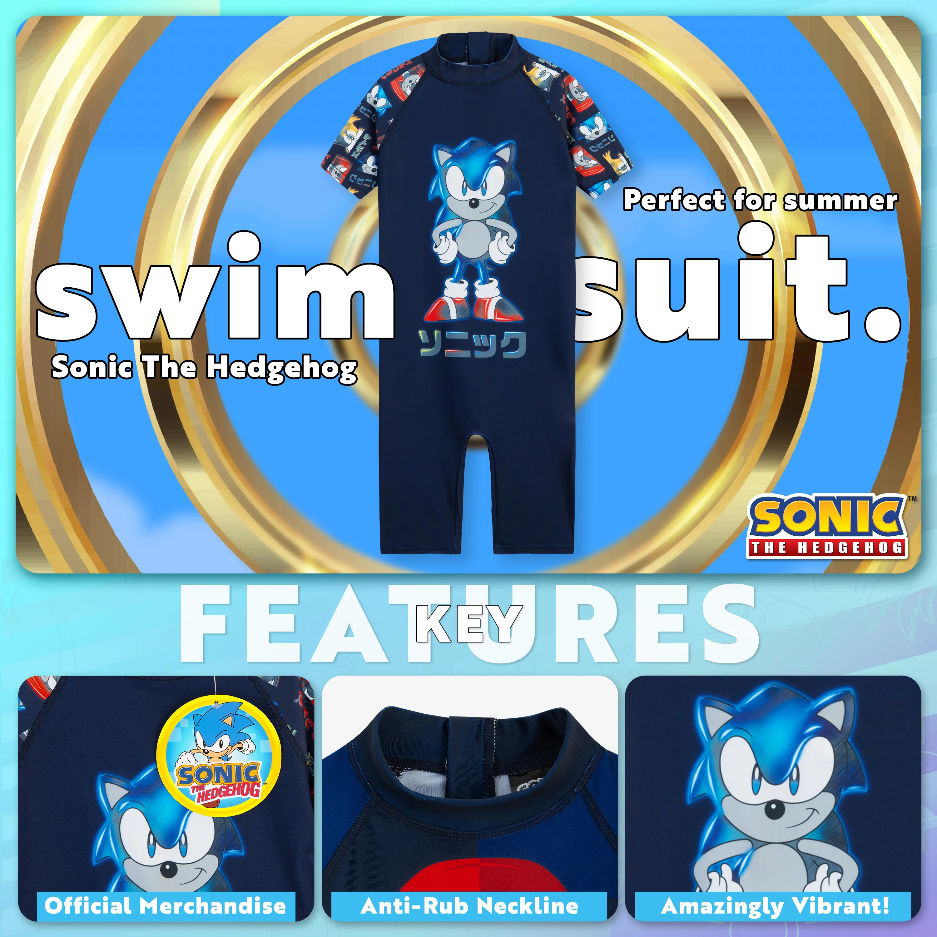 Sonic The Hedgehog Boys Swimming Costume Summer Holiday Essentials for Kids - Image 3