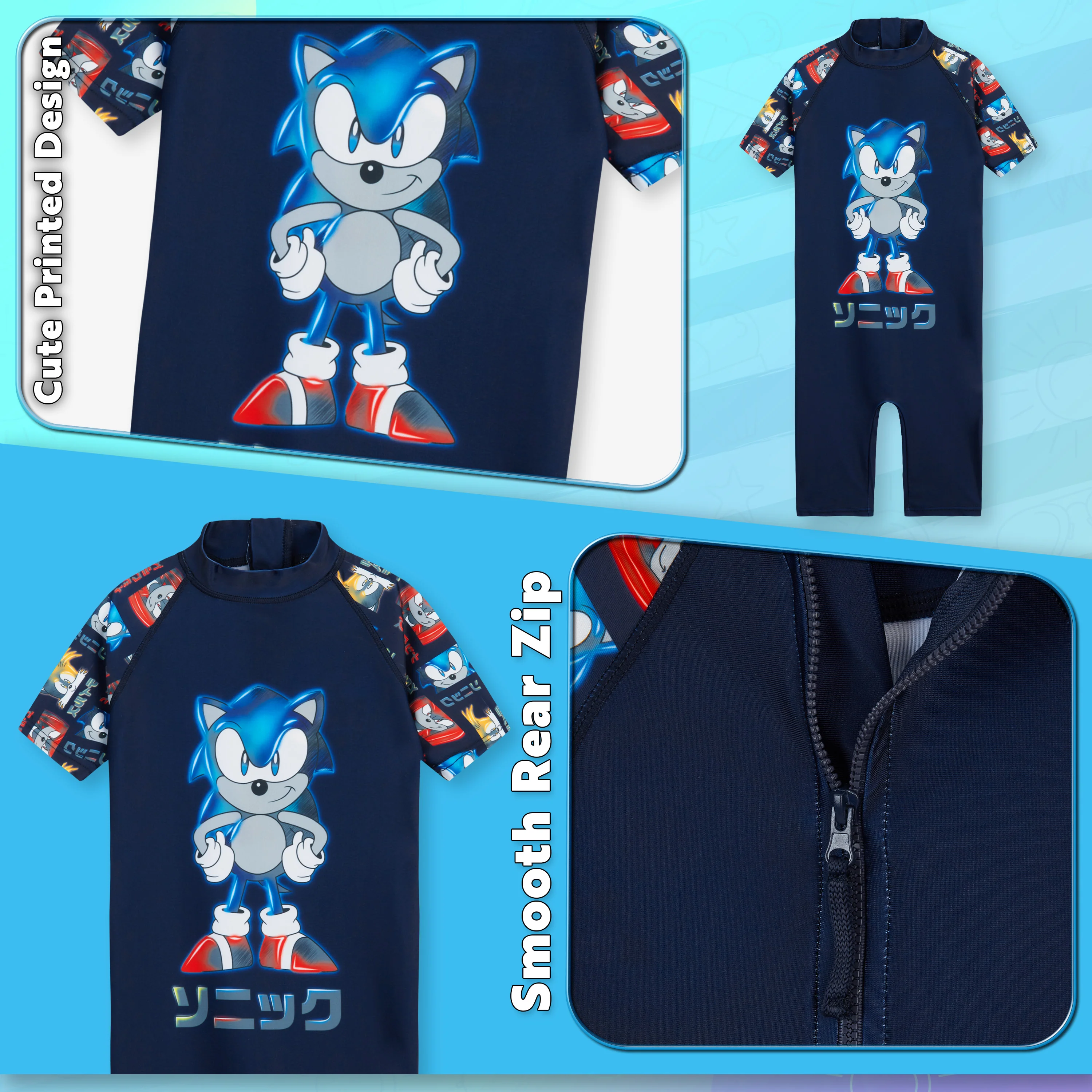 SONIC THE HEDGEHOG Boys Swimming Costume Summer Holiday Essentials for Kids - Image 5