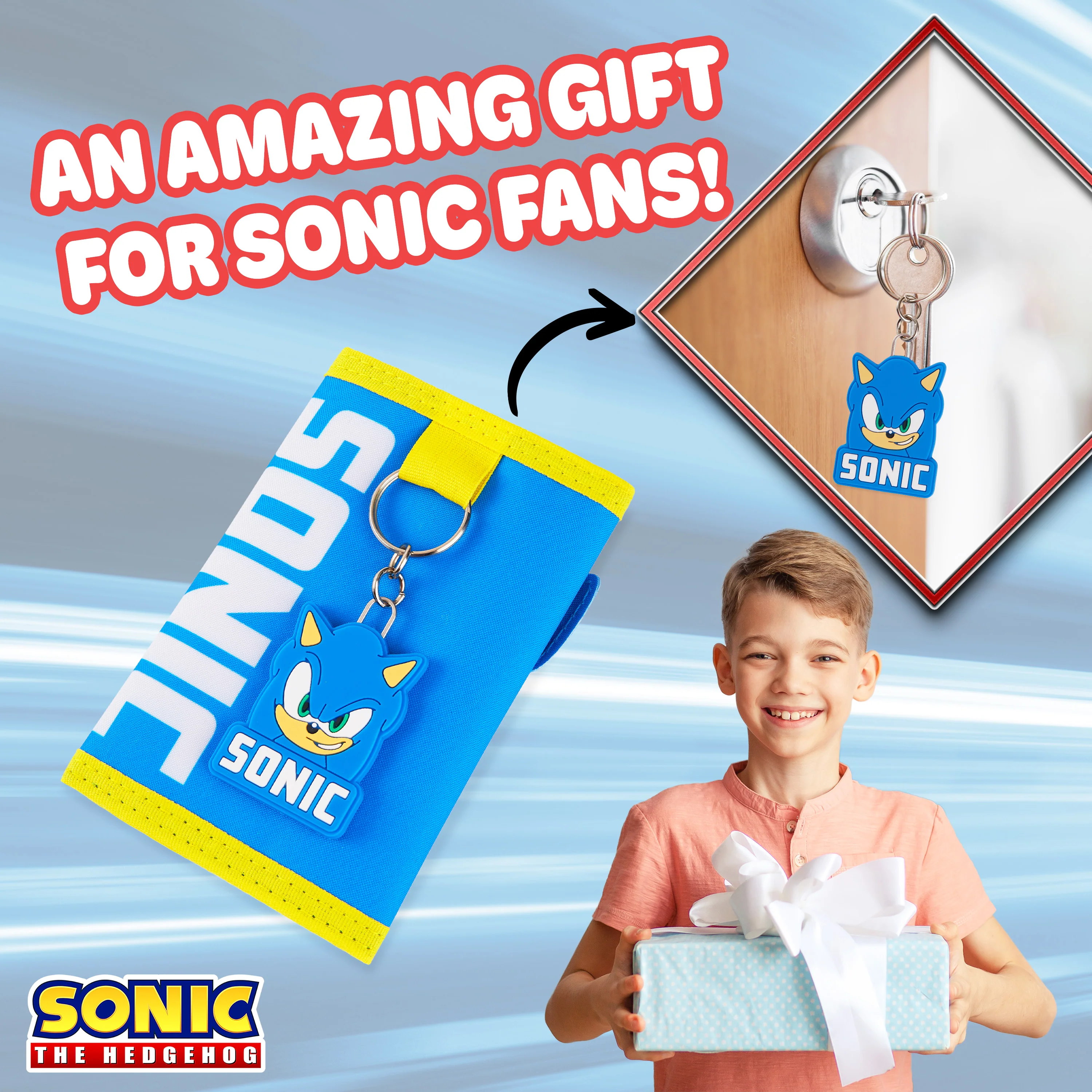 Sonic The Hedgehog Boys Wallet with Keyring for Kids - Card Slots and Zipped Coin Pocket - Image 3