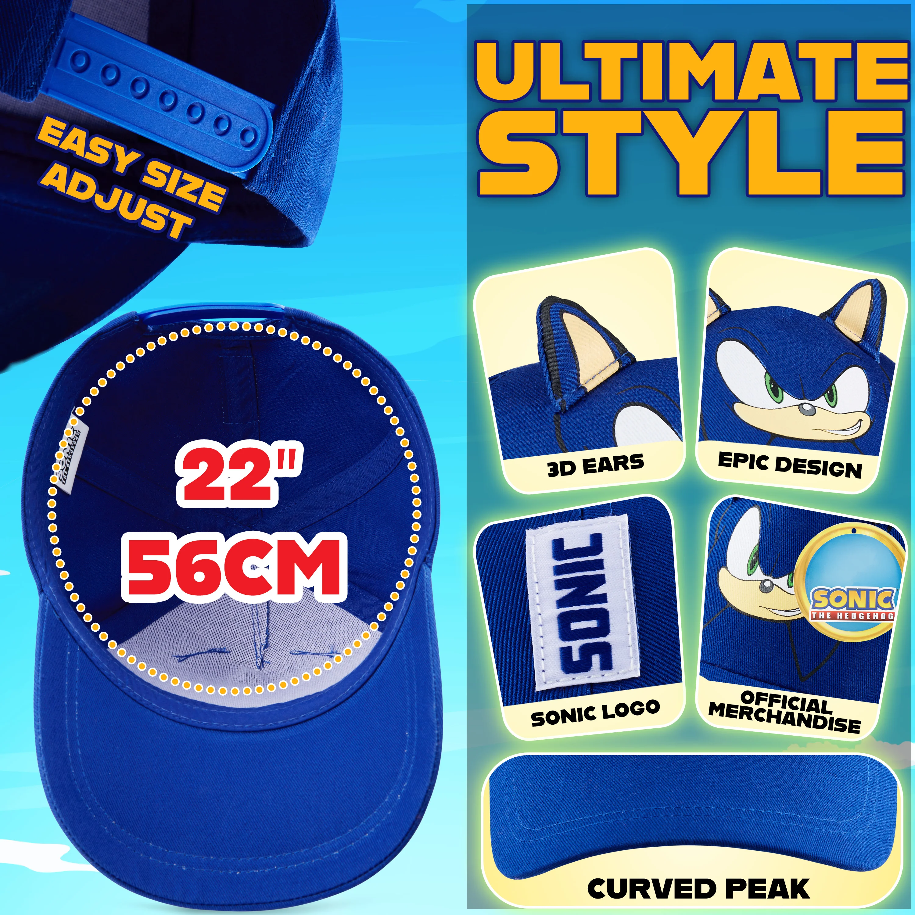 SONIC THE HEDGEHOG Cap for Boys Peaked Baseball Cap Sun Hat Knuckles Shadow Sports Holiday Essentials Gamer Gifts for Boys - Image 6