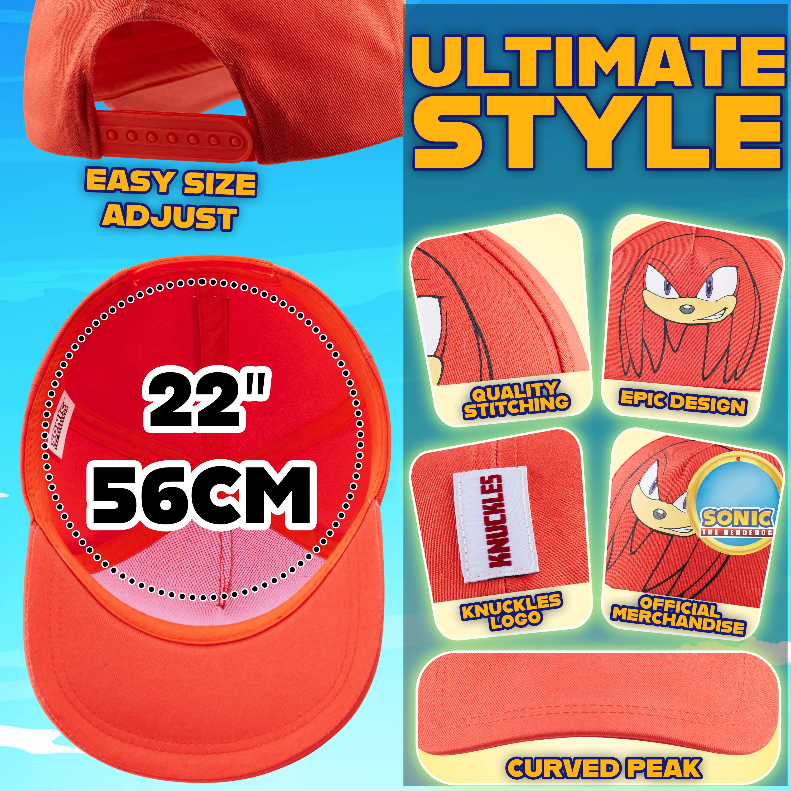 SONIC THE HEDGEHOG Cap for Boys Peaked Baseball Cap Sun Hat Knuckles Shadow Sports Holiday Essentials Gamer Gifts for Boys - Image 6