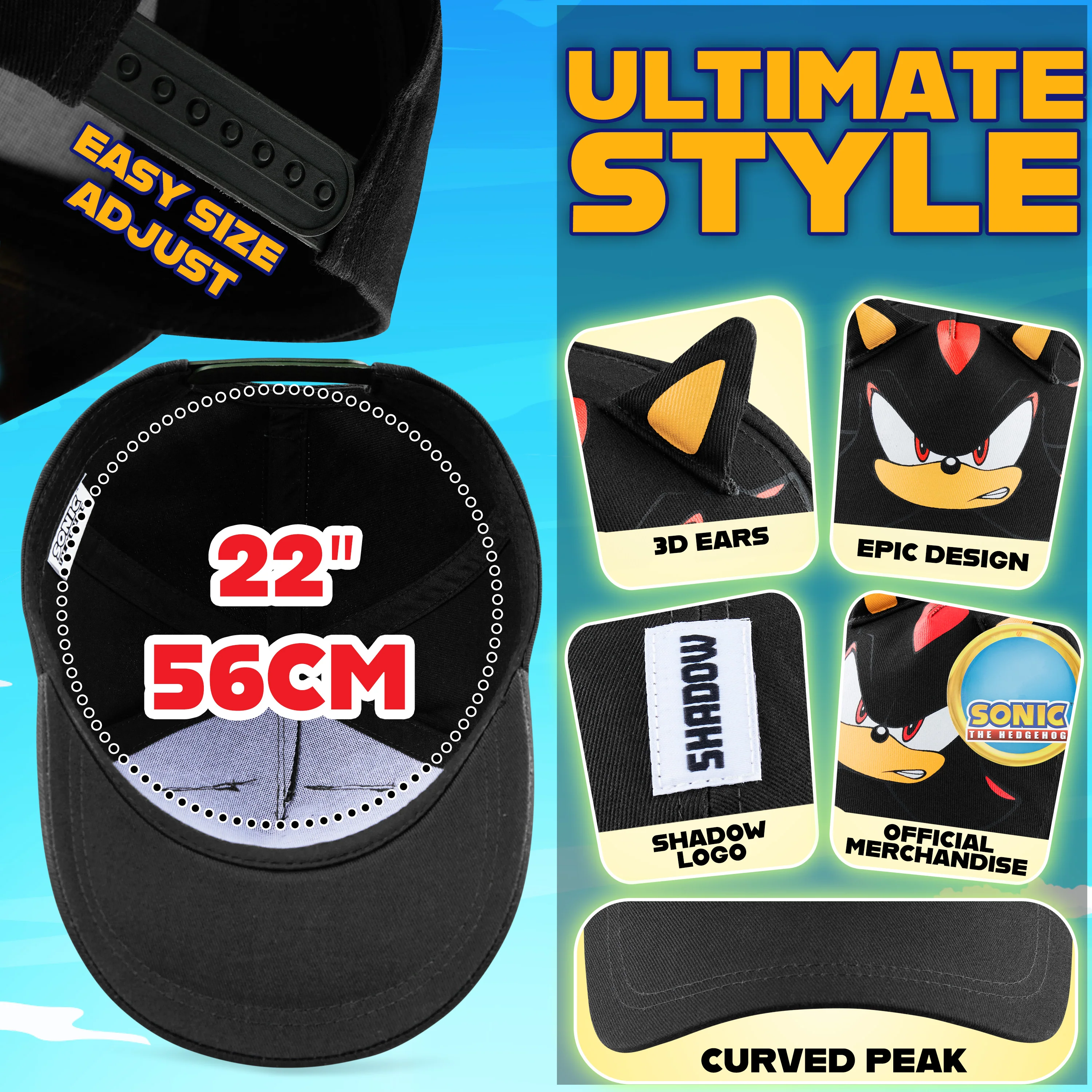 SONIC THE HEDGEHOG Cap for Boys Peaked Baseball Cap Sun Hat Knuckles Shadow Sports Holiday Essentials Gamer Gifts for Boys - Image 6