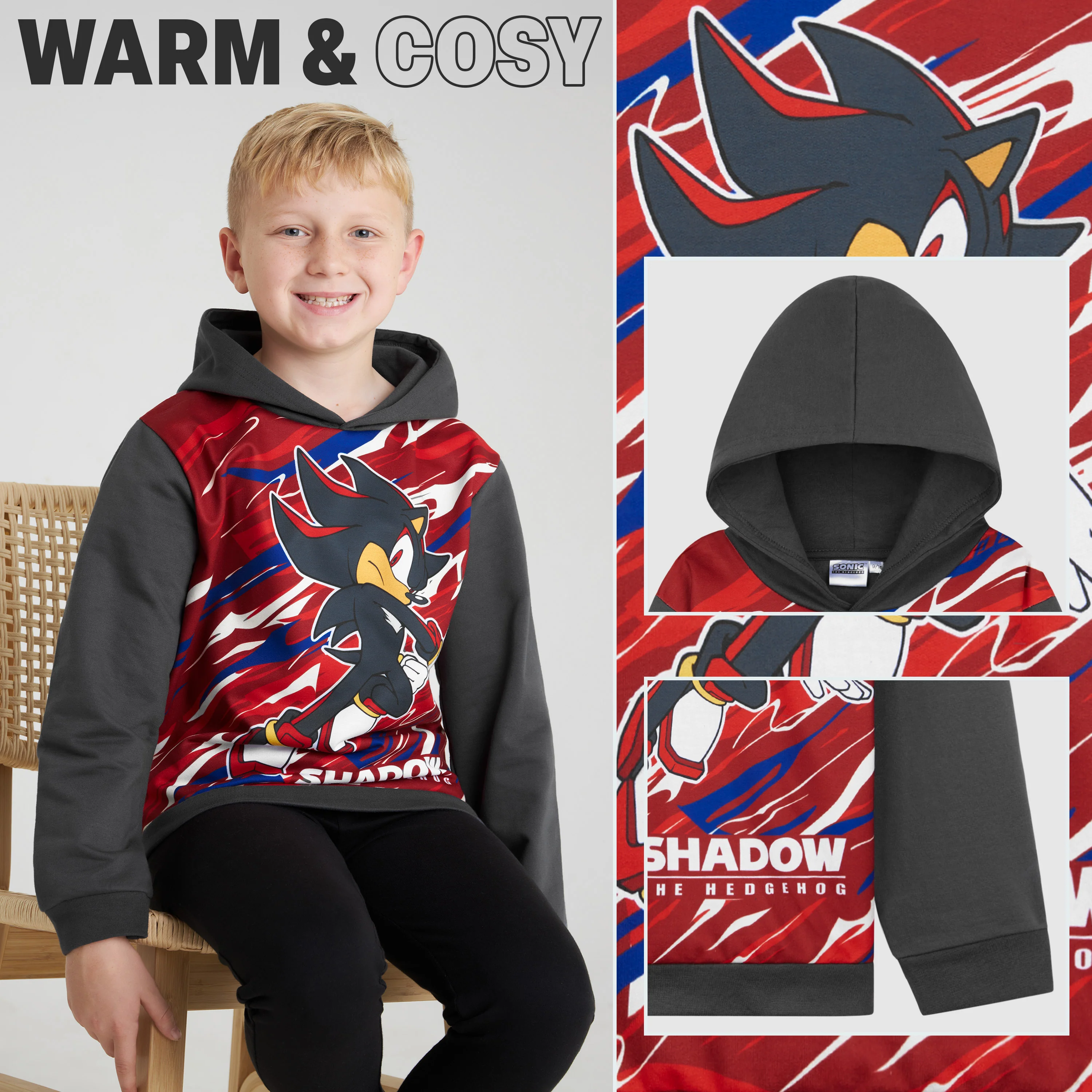 SONIC THE HEDGEHOG Hoodie for Boys Teens Shadow Knuckles Tails Hooded Sweatshirt - Image 3