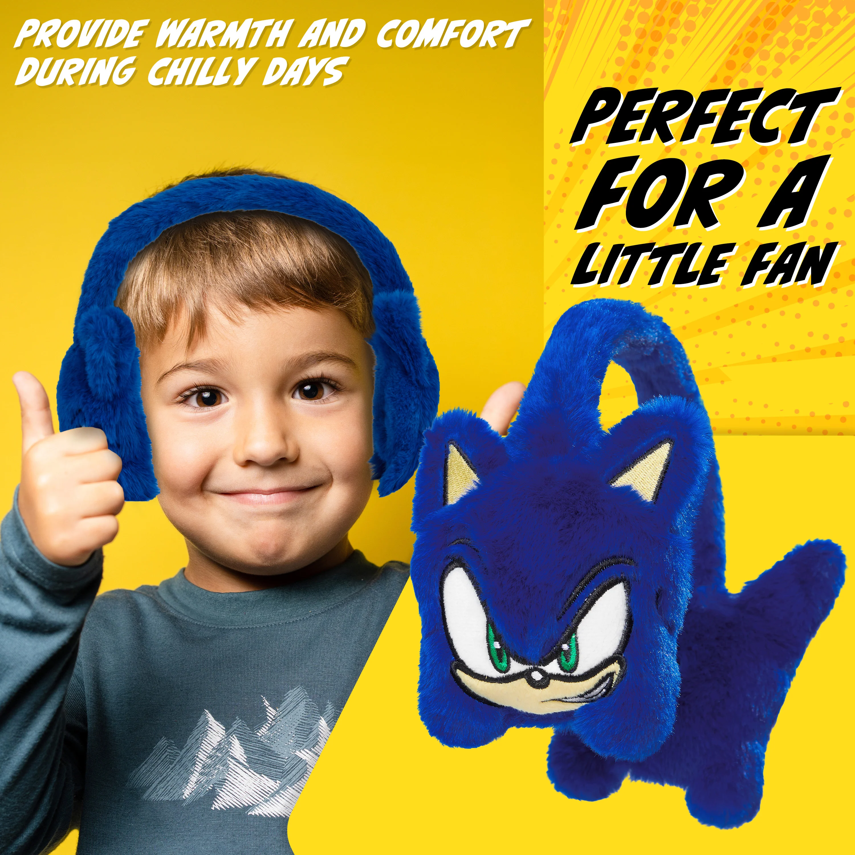 SONIC THE HEDGEHOG Kids Earmuffs for Boys Girls Teens Plush Fluffy Ear Covers Winter Accessories for School Travel Days Out Gifts for Gamers - Image 3