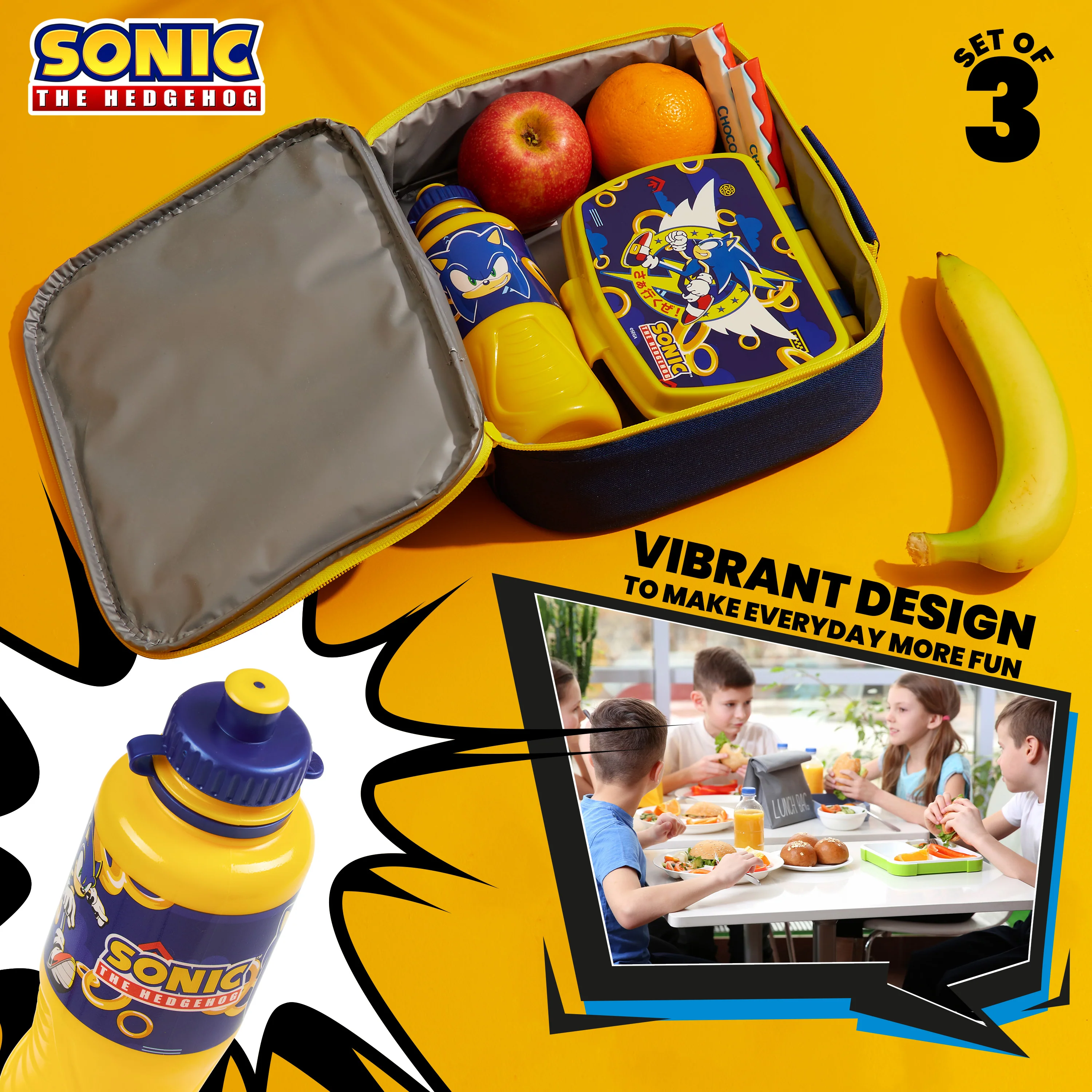 SONIC THE HEDGEHOG Kids Lunch Box 3 Piece Set Insulated Lunch Bag Snack Box 430ml Water Bottle BPA Free School Travel Official Merchandise - Image 6