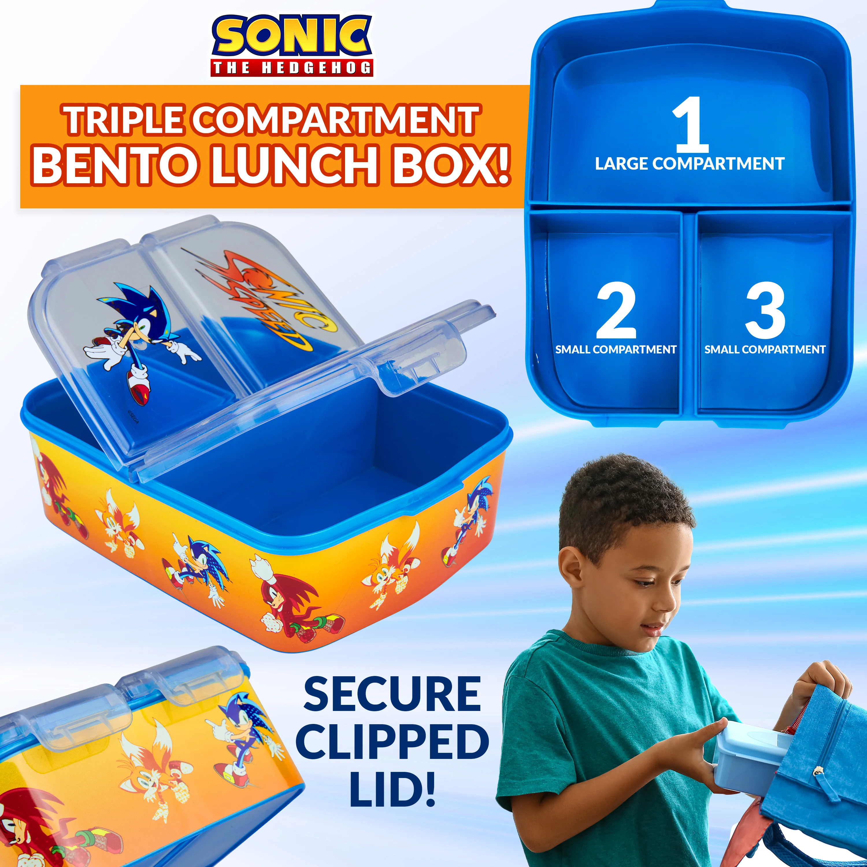 SONIC THE HEDGEHOG Kids Lunchbox with Compartments & Water Bottle for School - Image 3