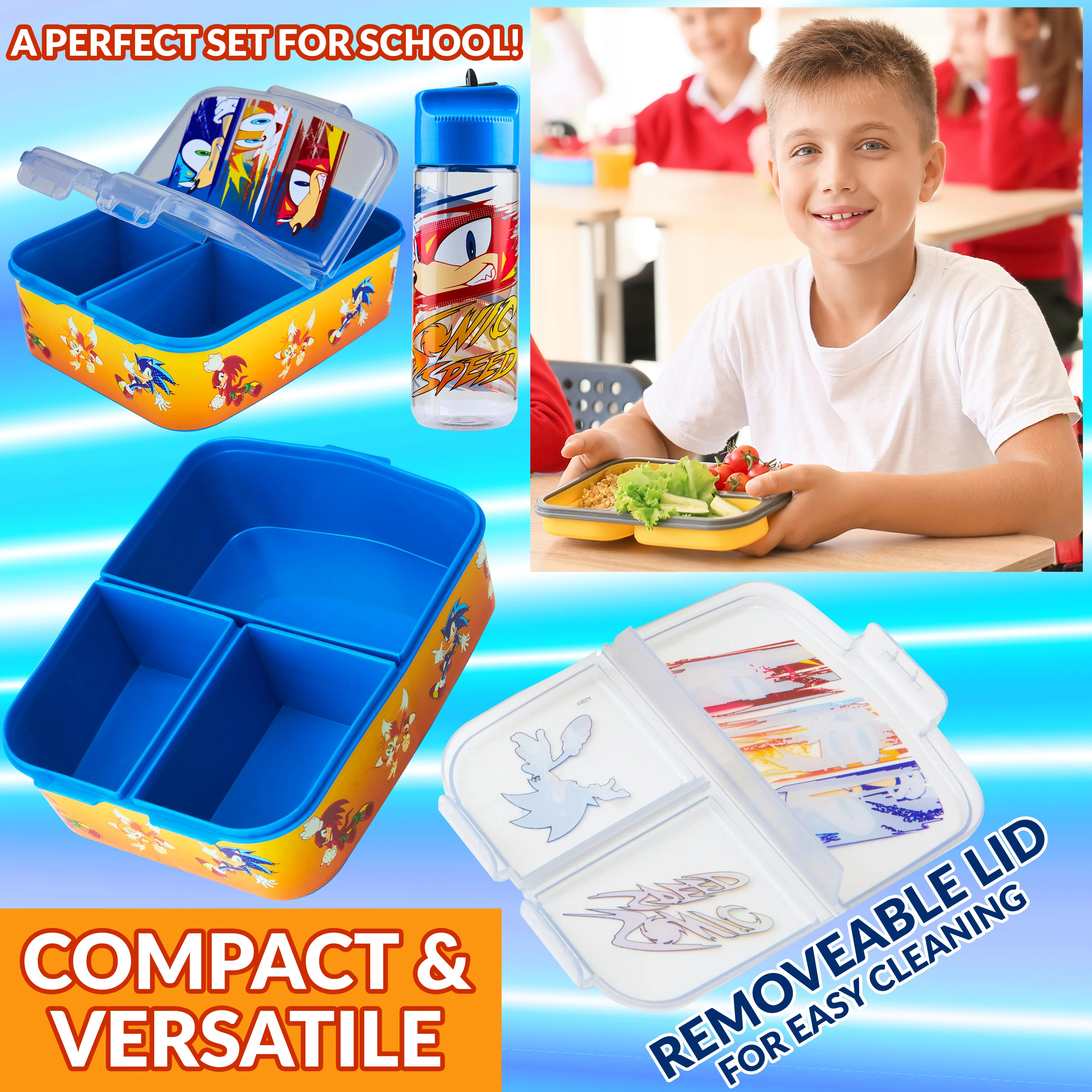 Sonic The Hedgehog Lunch Box Set for Kids Multiple Snack Compartments and Water Bottle - Image 5