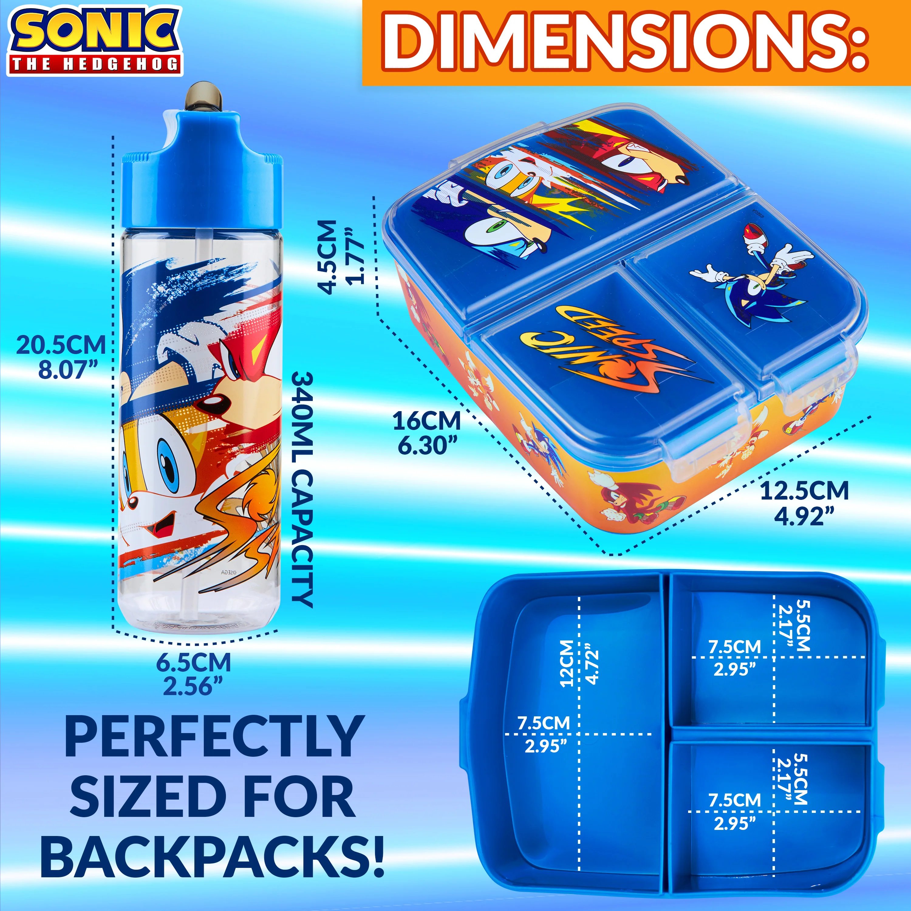 Sonic The Hedgehog Lunch Box Set for Kids Multiple Snack Compartments and Water Bottle - Image 6