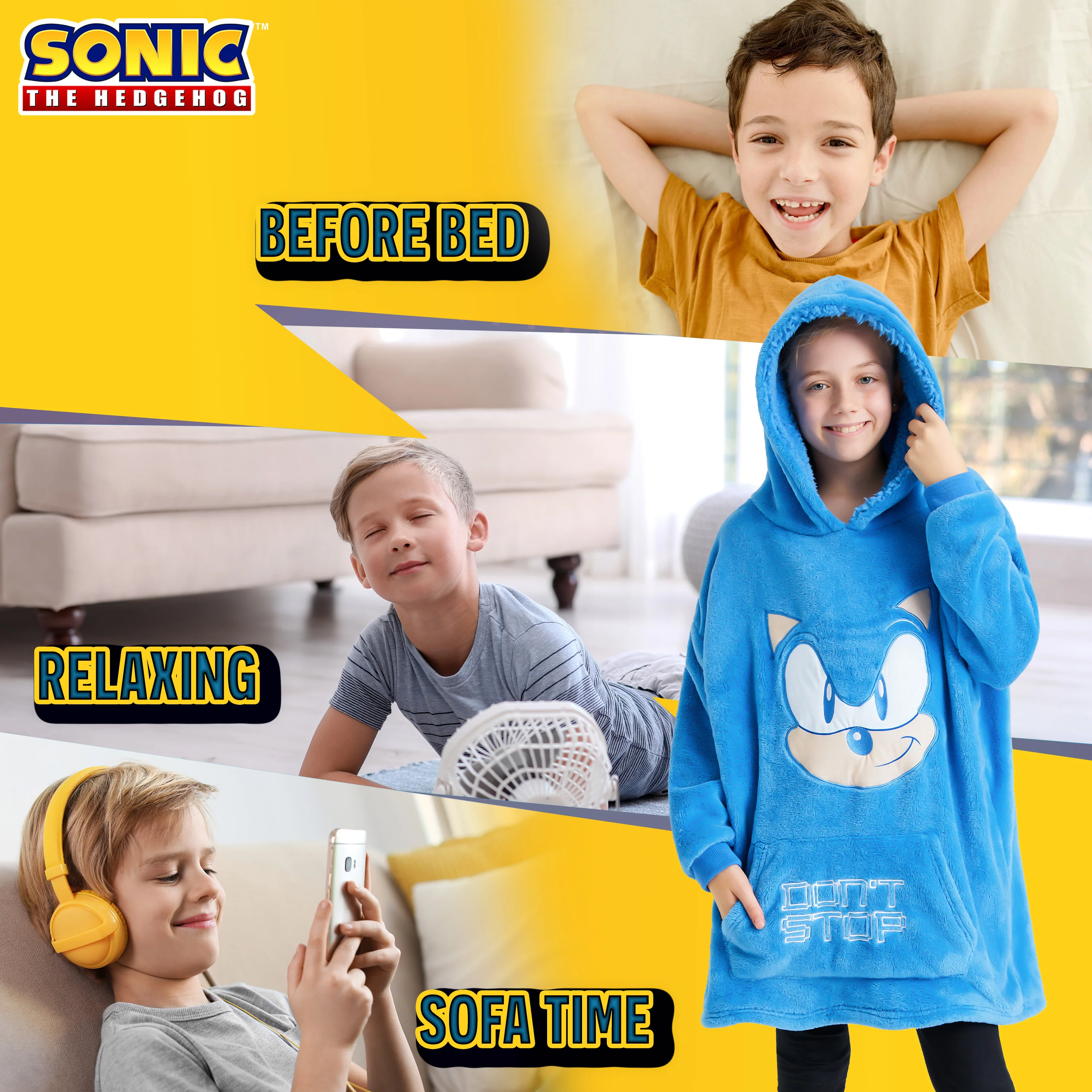Sonic The Hedgehog Oversized Hoodie Blanket for Kids, Sonic Gifts for Boys (Blue) - Image 4