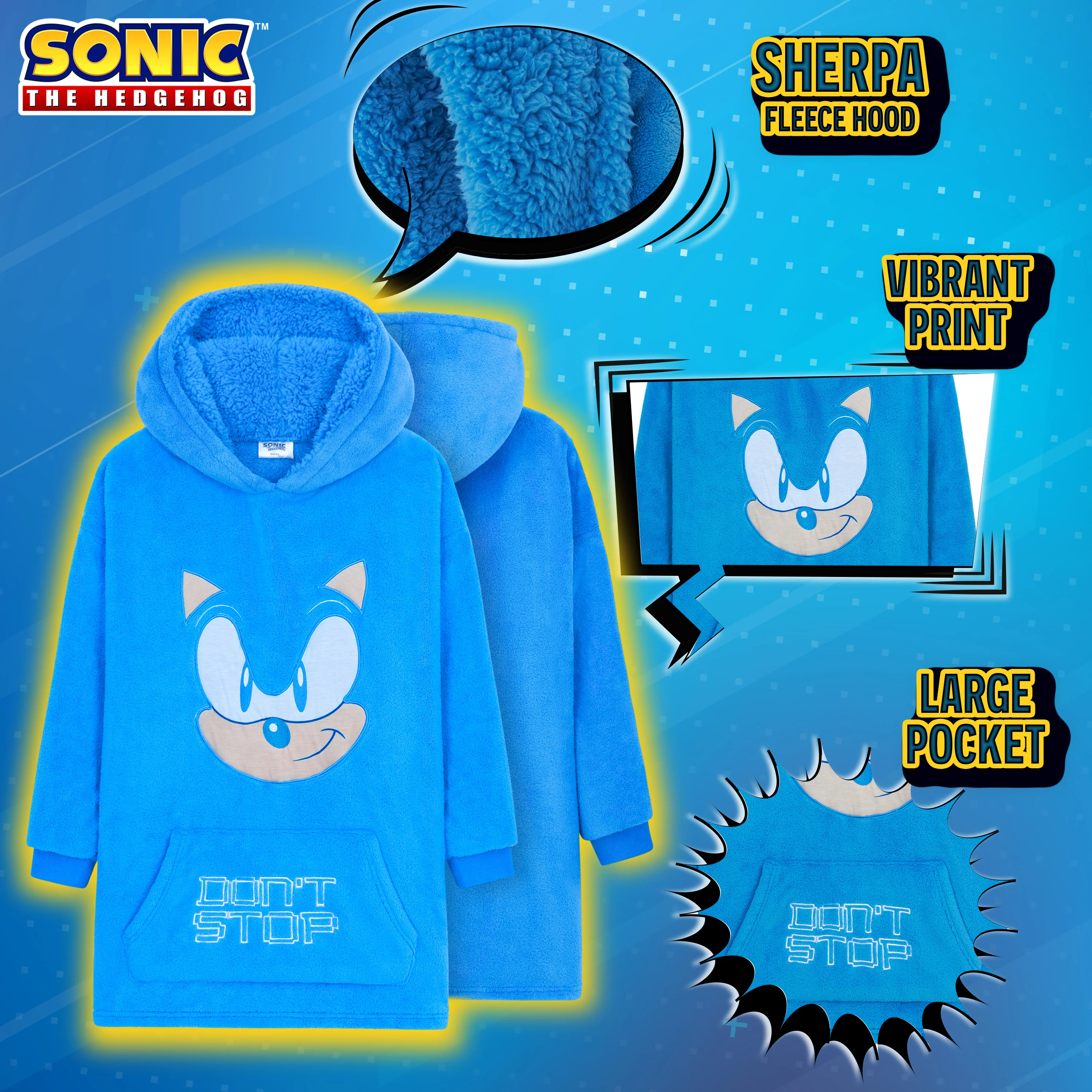 Sonic The Hedgehog Oversized Hoodie Blanket for Kids, Sonic Gifts for Boys (Blue) - Image 5