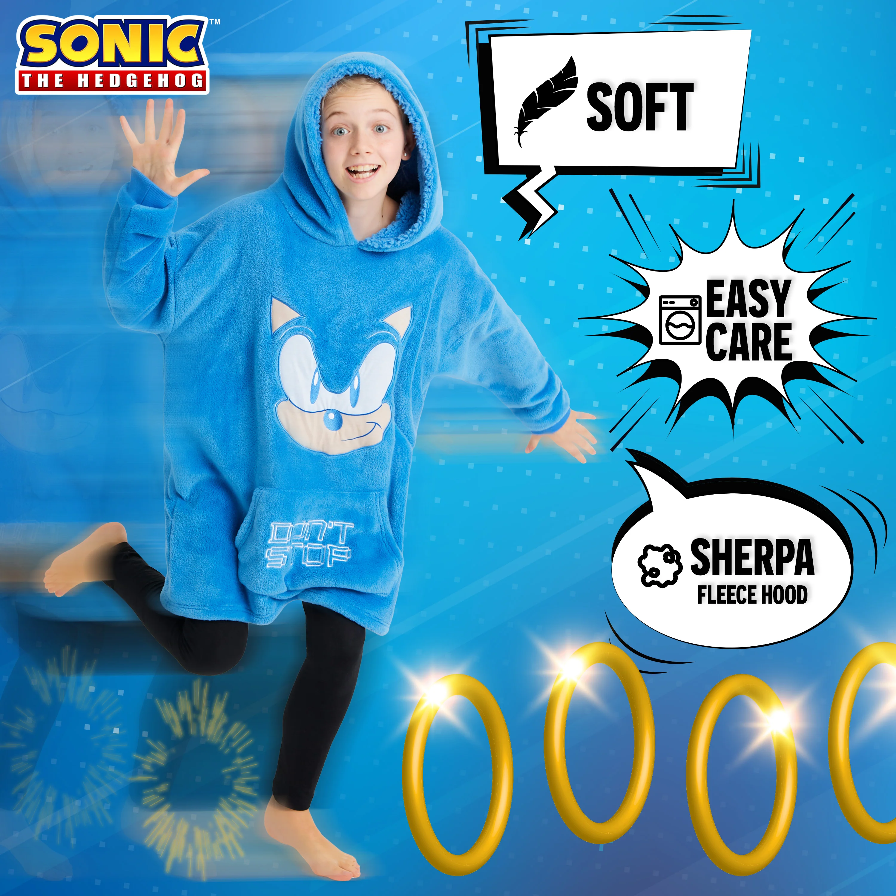 Sonic The Hedgehog Oversized Hoodie Blanket for Kids, Sonic Gifts for Boys (Blue) - Image 6