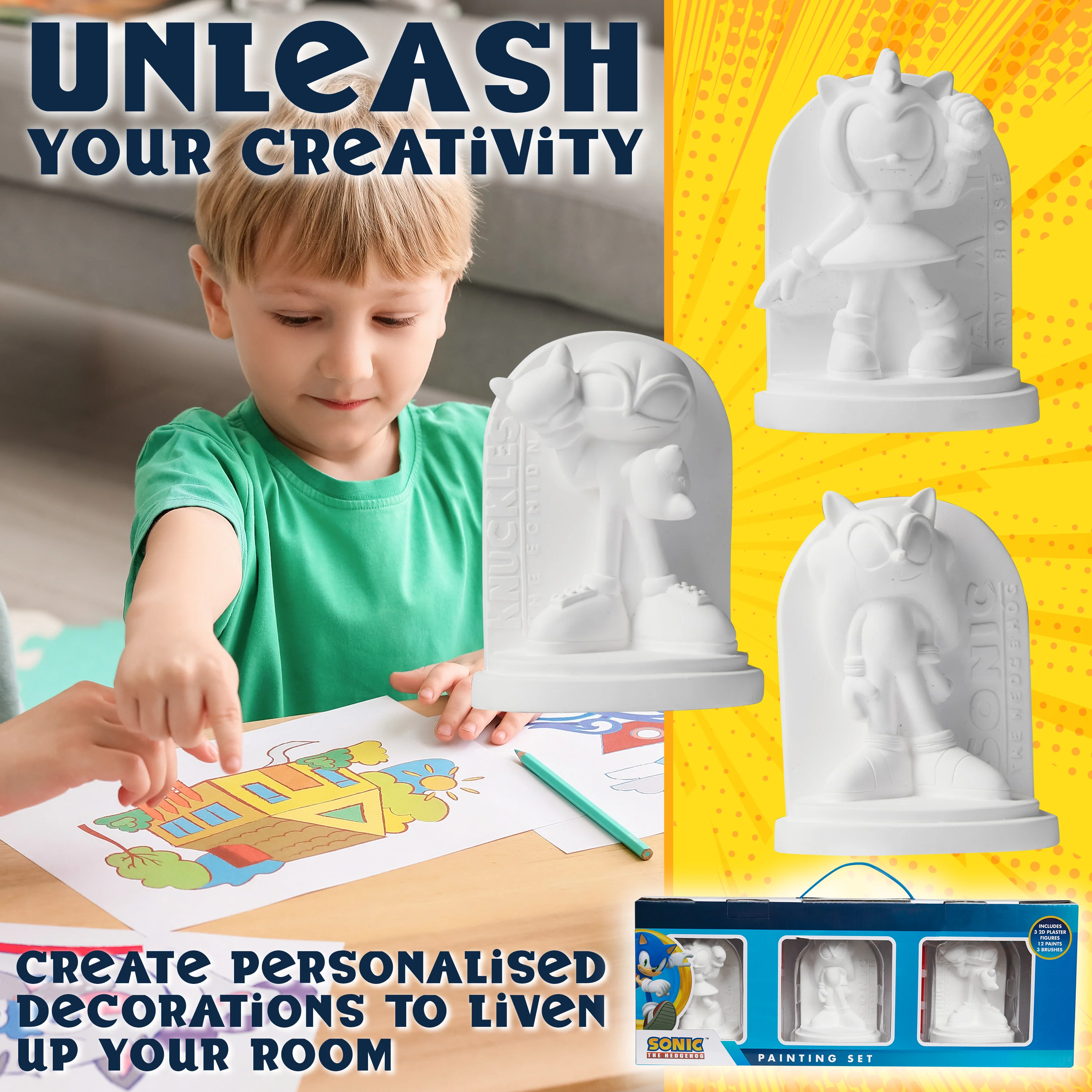 SONIC THE HEDGEHOG Paint Your Own Figures Set of 3 - DIY Crafts Art Set - Image 5