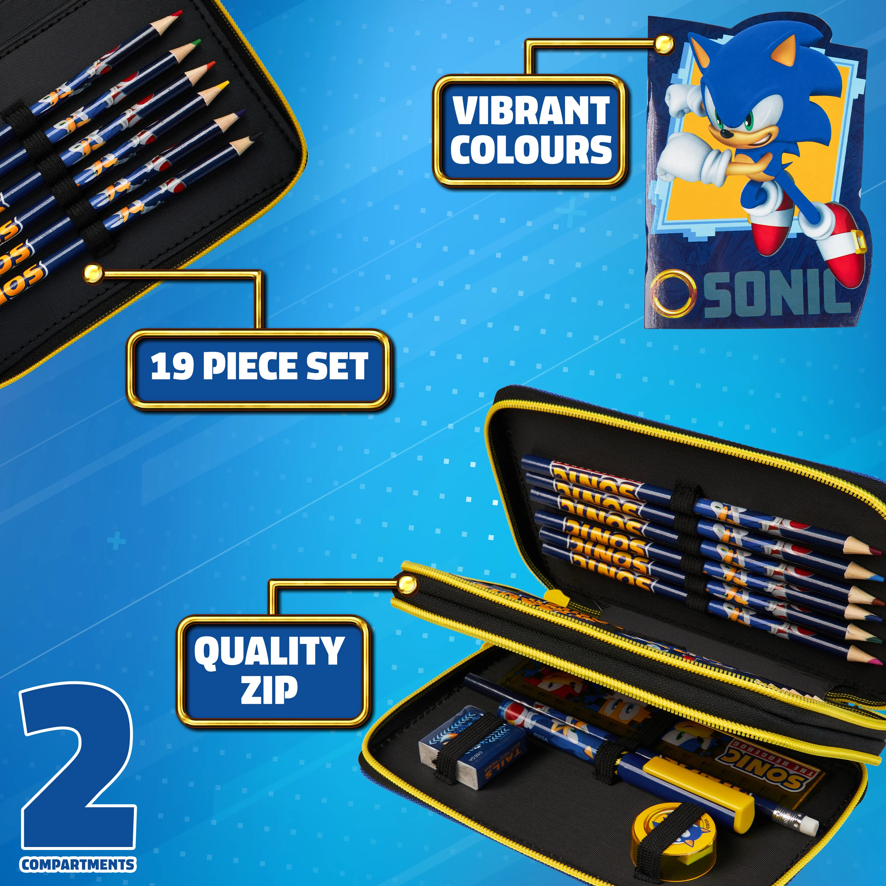 Sonic The Hedgehog Pencil Case with Stationery Included School Supplies Filled Pencil Case Colouring Pencils Boys Gifts - Image 4