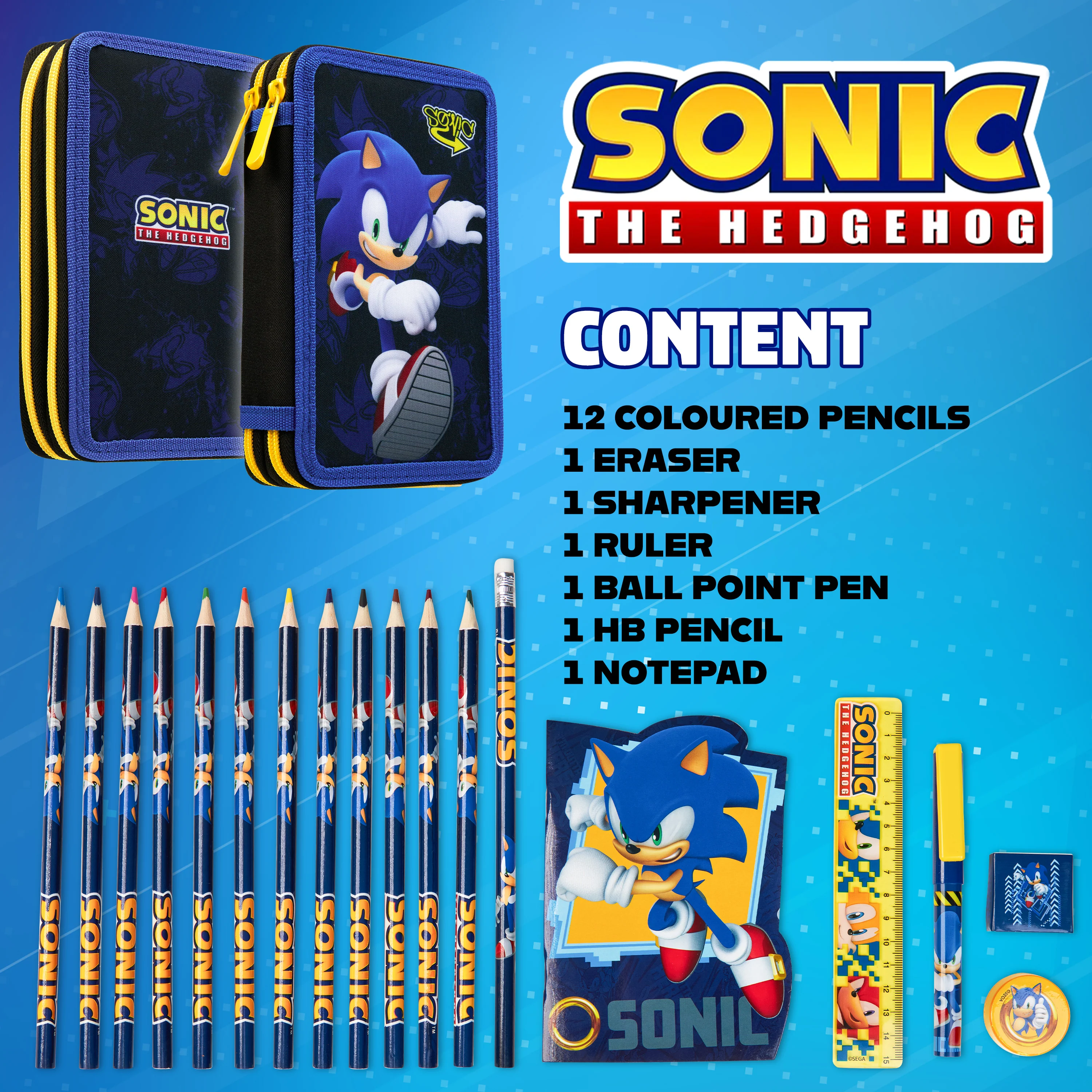 Sonic The Hedgehog Pencil Case with Stationery Included School Supplies Filled Pencil Case Colouring Pencils Boys Gifts - Image 6