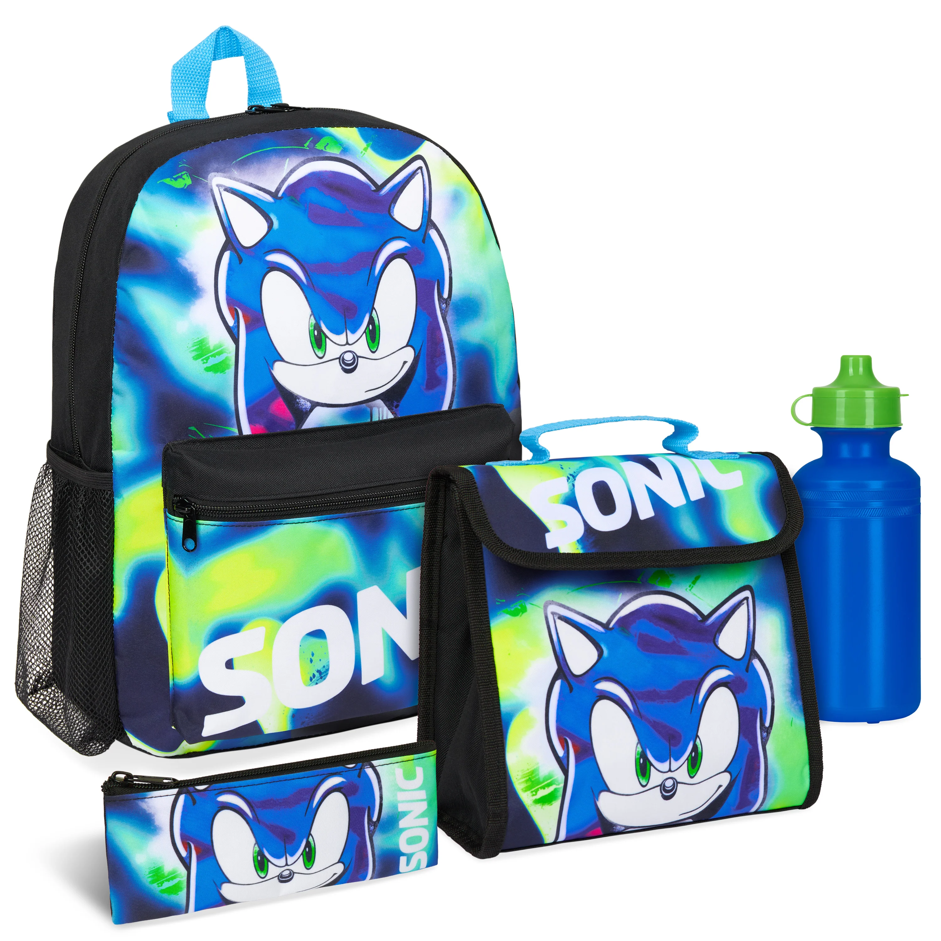 Sonic The Hedgehog School Bag Insulated Kids Lunch Bag - 4 Piece Set