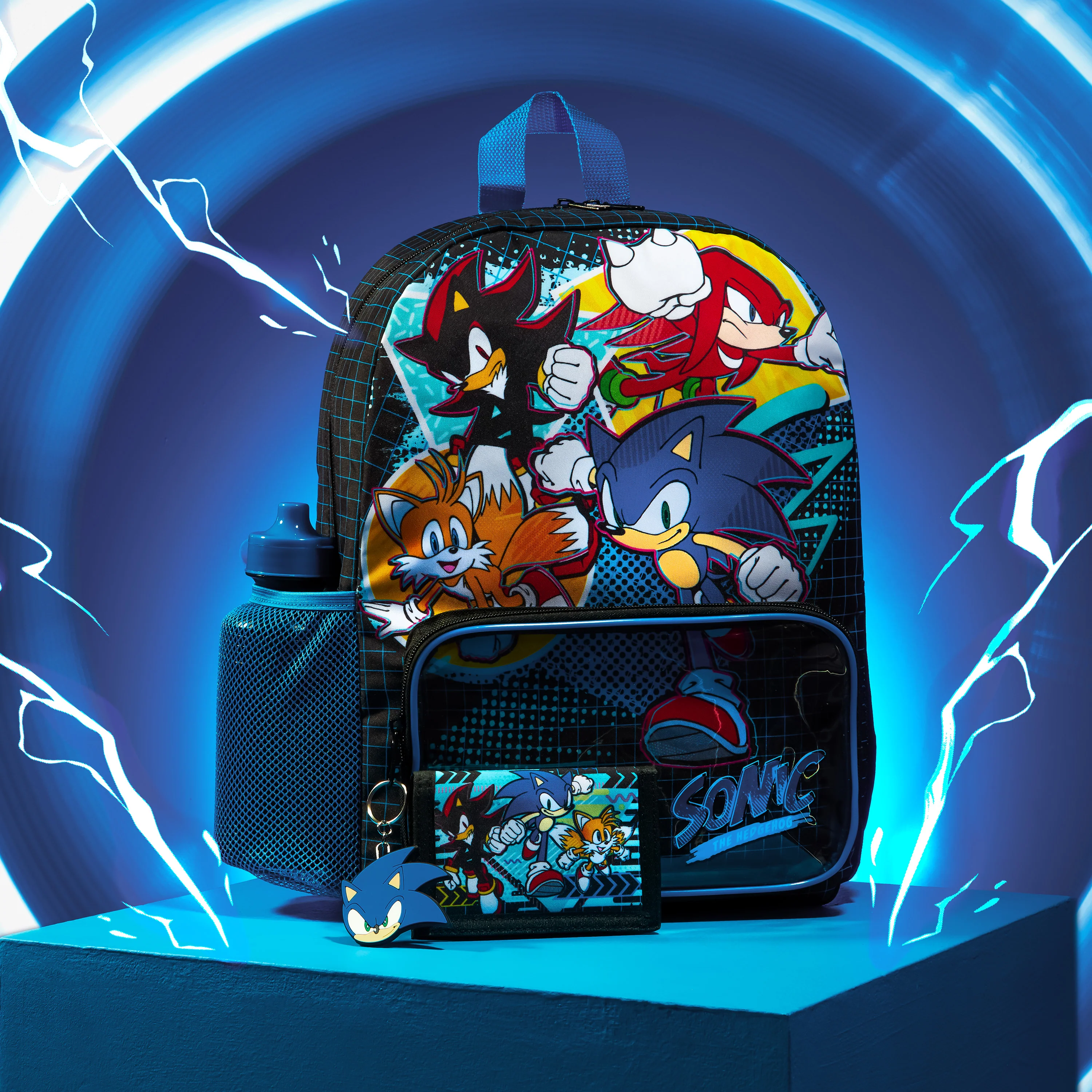 Sonic The Hedgehog School Bag Set, 4 Piece Set Backpack, Water Bottle & Accessories - Image 2