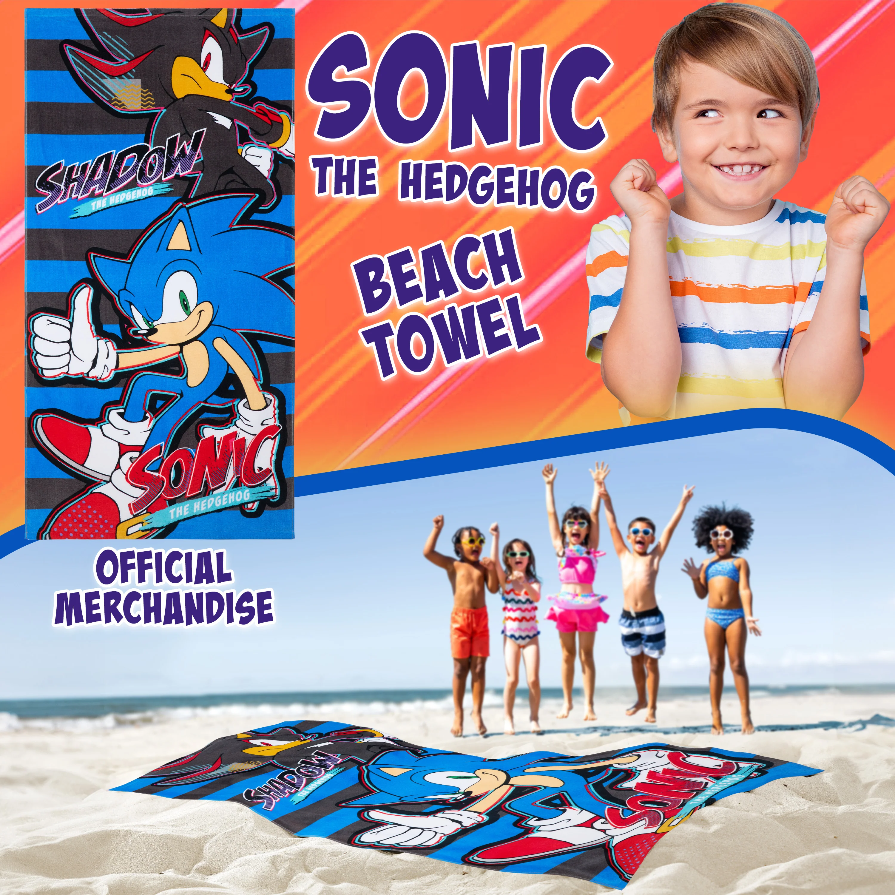 Sonic The Hedgehog Towel for Kids Teenagers Soft Absorbent Bath Shower Swimming Beach Towel Quick Dry 100% Cotton Shadow Holiday Essentials 140 x 70cm (Multi, 70x140cm) - Image 2