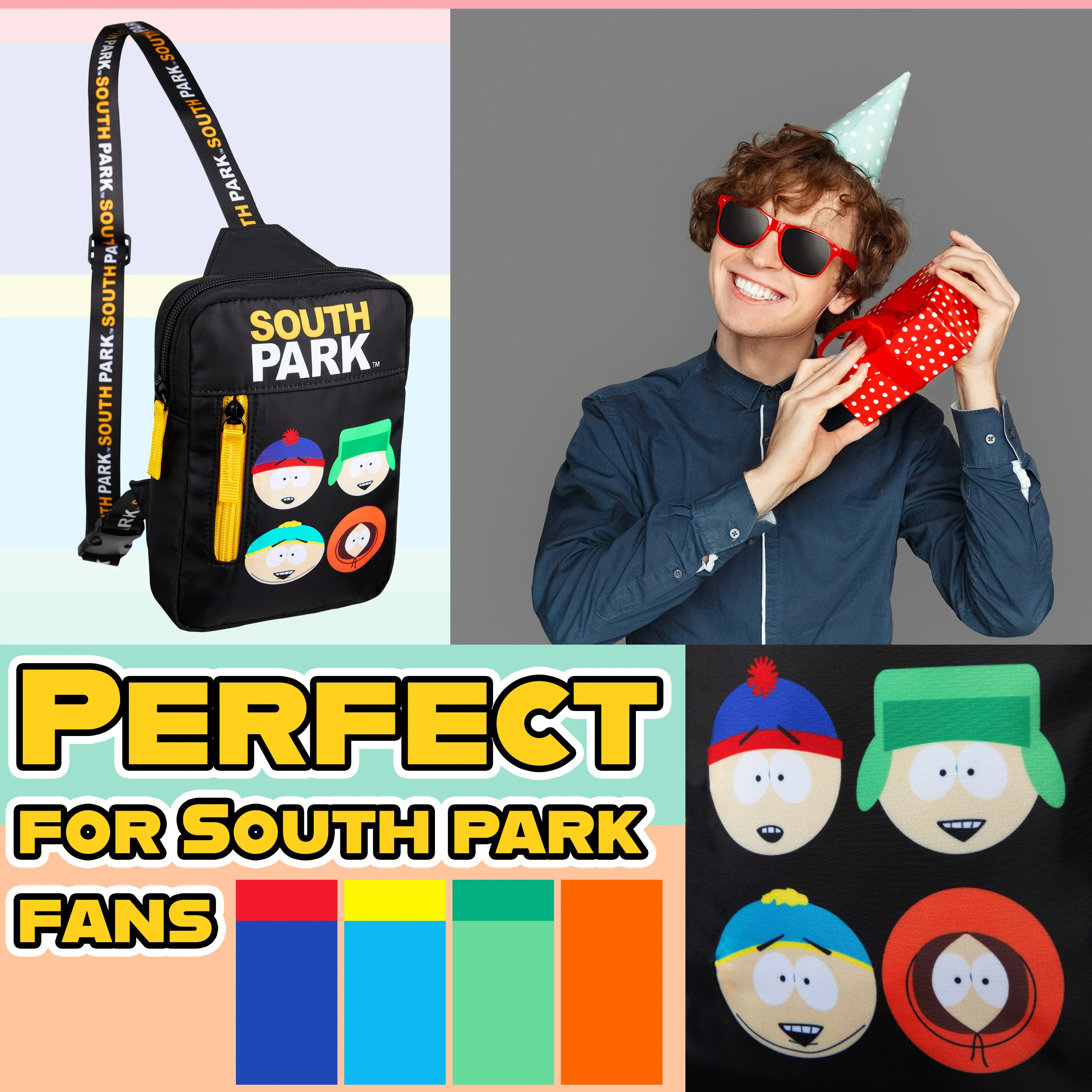 South Park Bag for Teens Men Sling Cross Body Bag Adjustable Shoulder Chest Strap Eric Kenny Cartman Travel Gifts for Men - Image 2