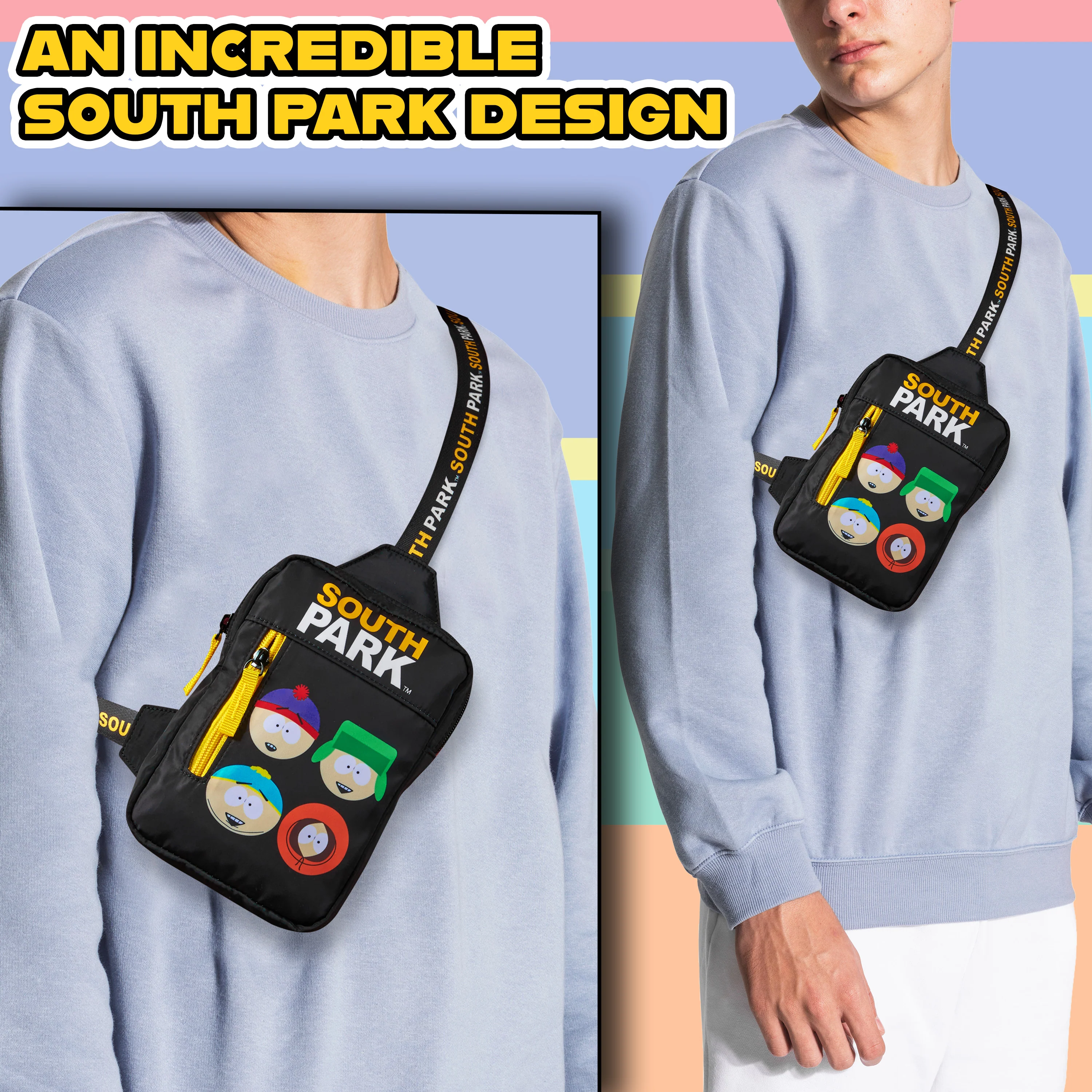 South Park Bag for Teens Men Sling Cross Body Bag Adjustable Shoulder Chest Strap Eric Kenny Cartman Travel Gifts for Men - Image 3