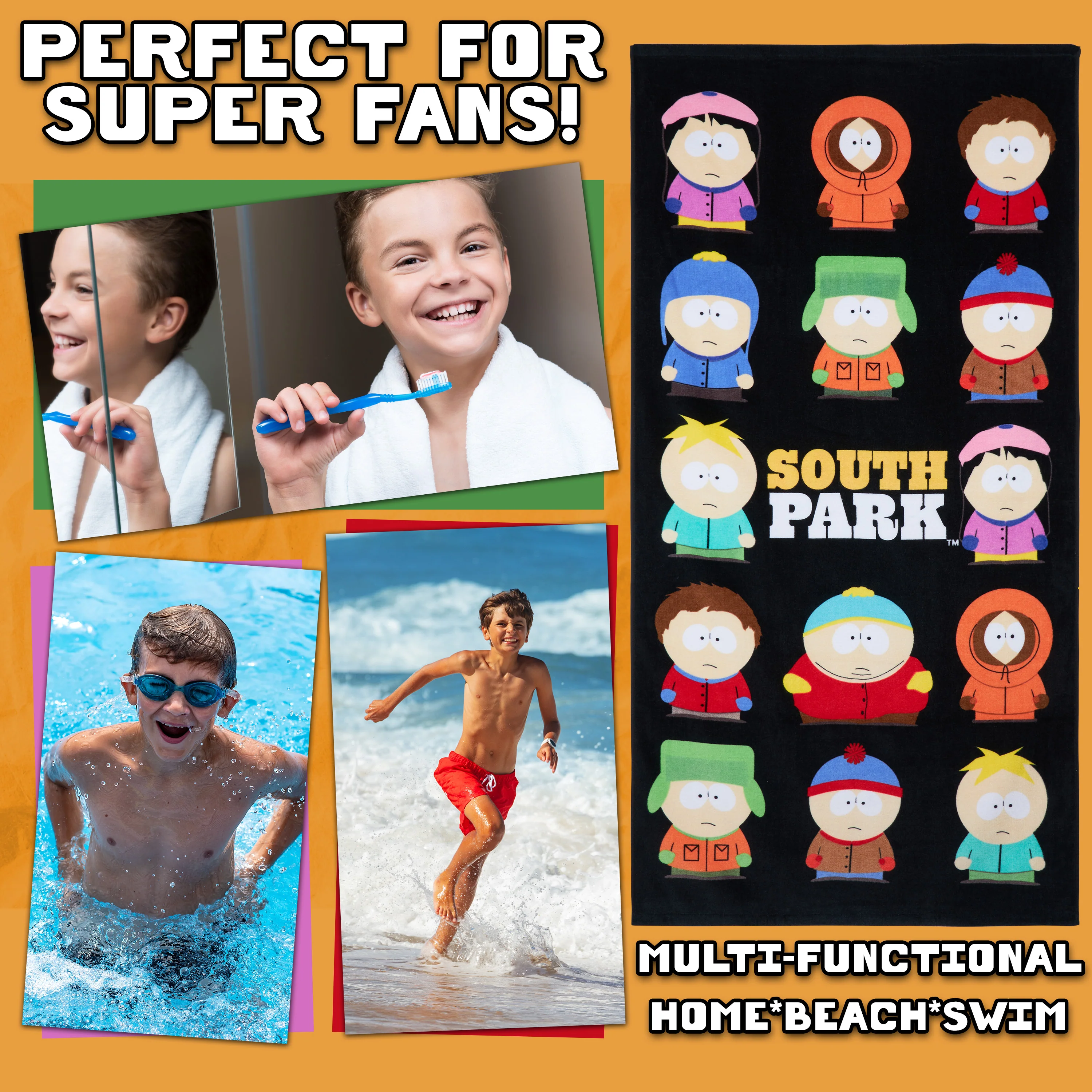South Park Beach Towel for Adults Teens Soft Absorbent Bath Shower Gym Swimming Towel 100% Cotton Stan Kyle Cartman Kenny Holiday Essentials 140x70cm - Image 3