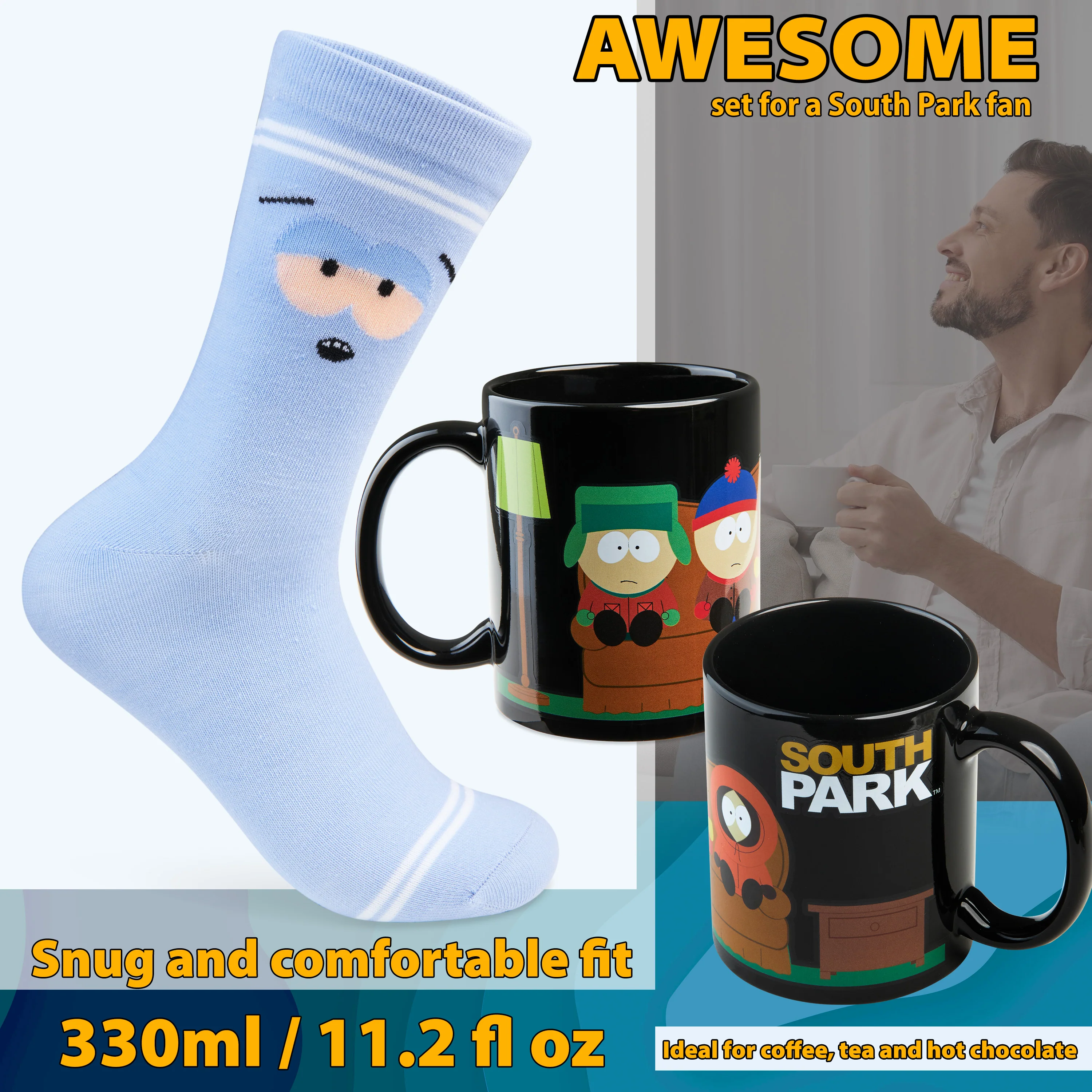 South Park Mug and Socks Gift Set, Calf Socks and 330ml Ceramic Coffee & Tea Mug - Image 4