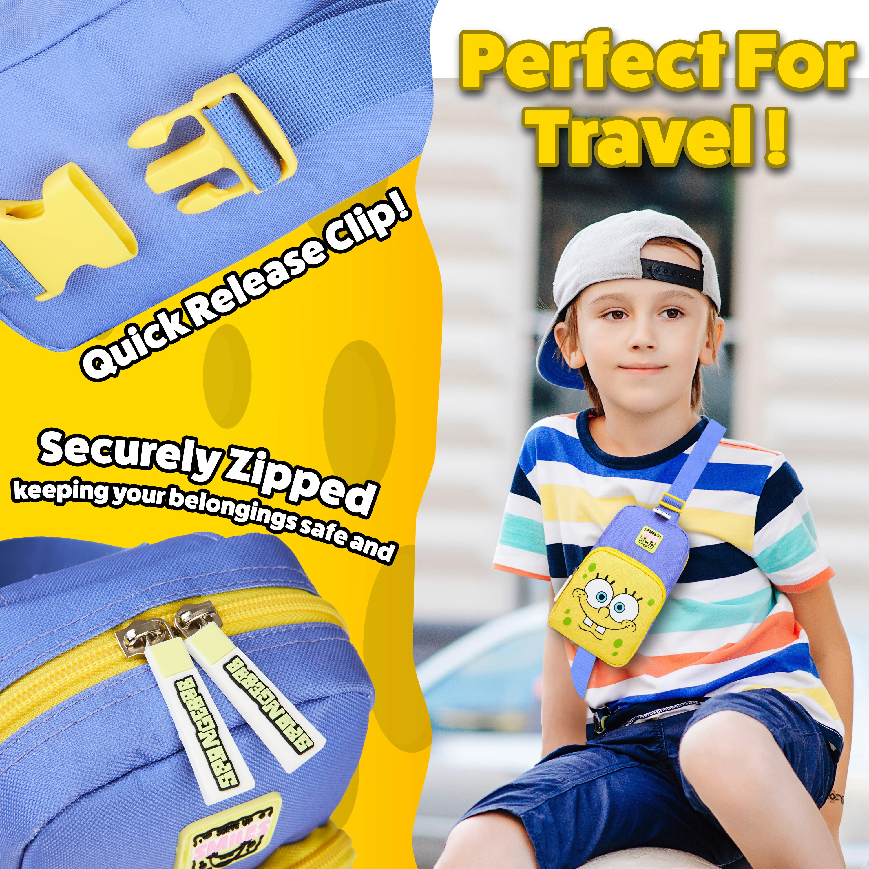 SpongeBob Boys Crossbody Bag with 2 Compartments Adjustable Strap - Boys Gifts - Image 4