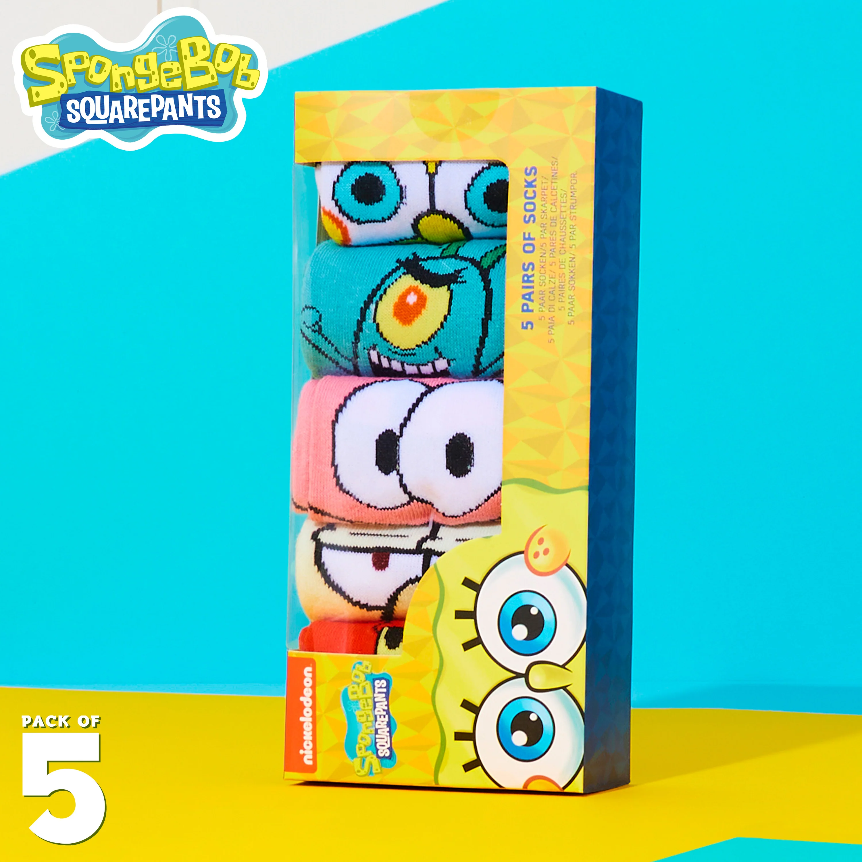 SPONGEBOB SQUAREPANTS Ankle Socks for Men & Teens 6.5-10.5, Pack of 5 - Image 2