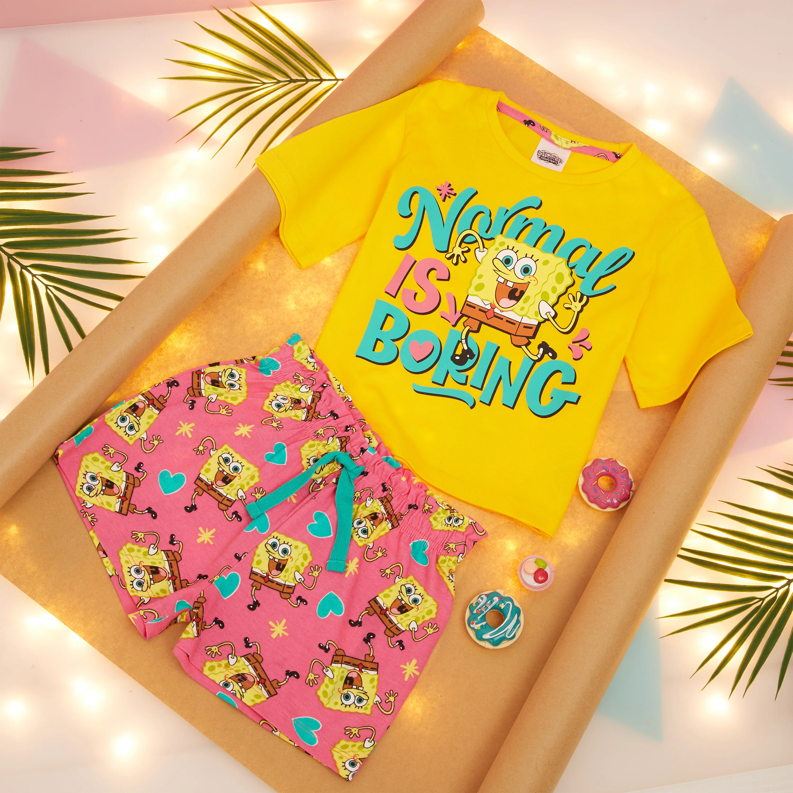 SPONGEBOB SQUAREPANTS Girls Pyjamas, Cropped T-Shirt & Shorts PJs for Girls - Image 2