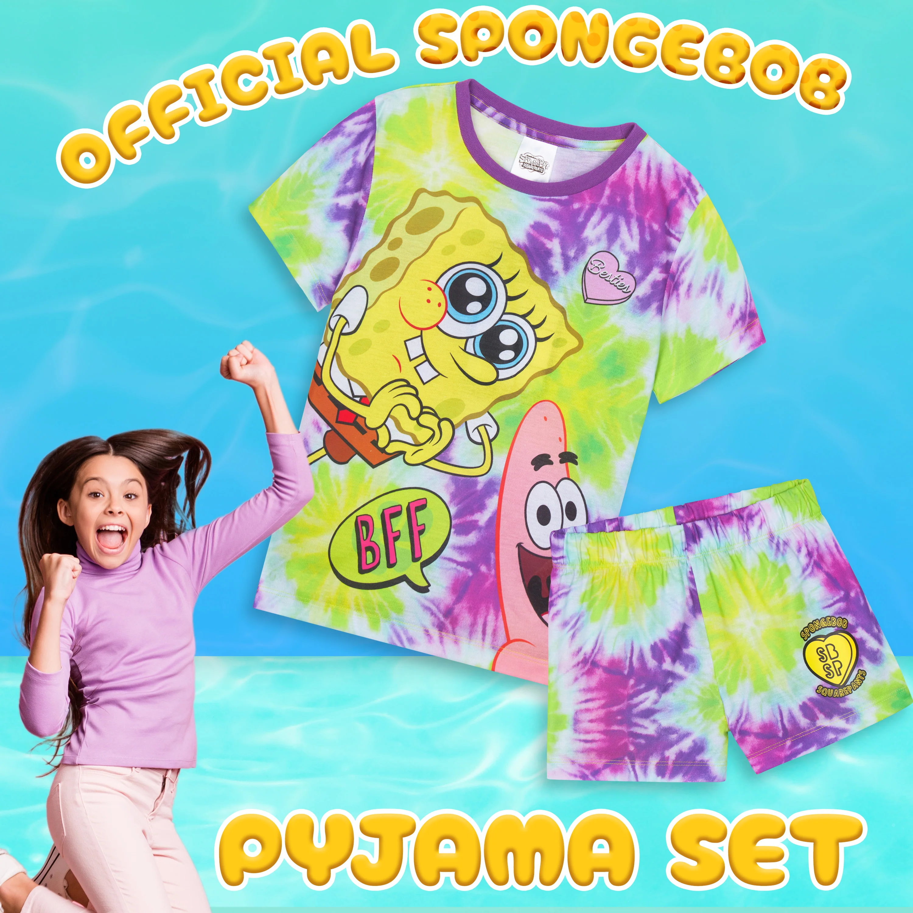 SPONGEBOB SQUAREPANTS Girls Pyjamas Set Short PJs Kids Teens Lounge Set Nightwear Soft Summer Sleepwear Gifts for Girls - Image 2