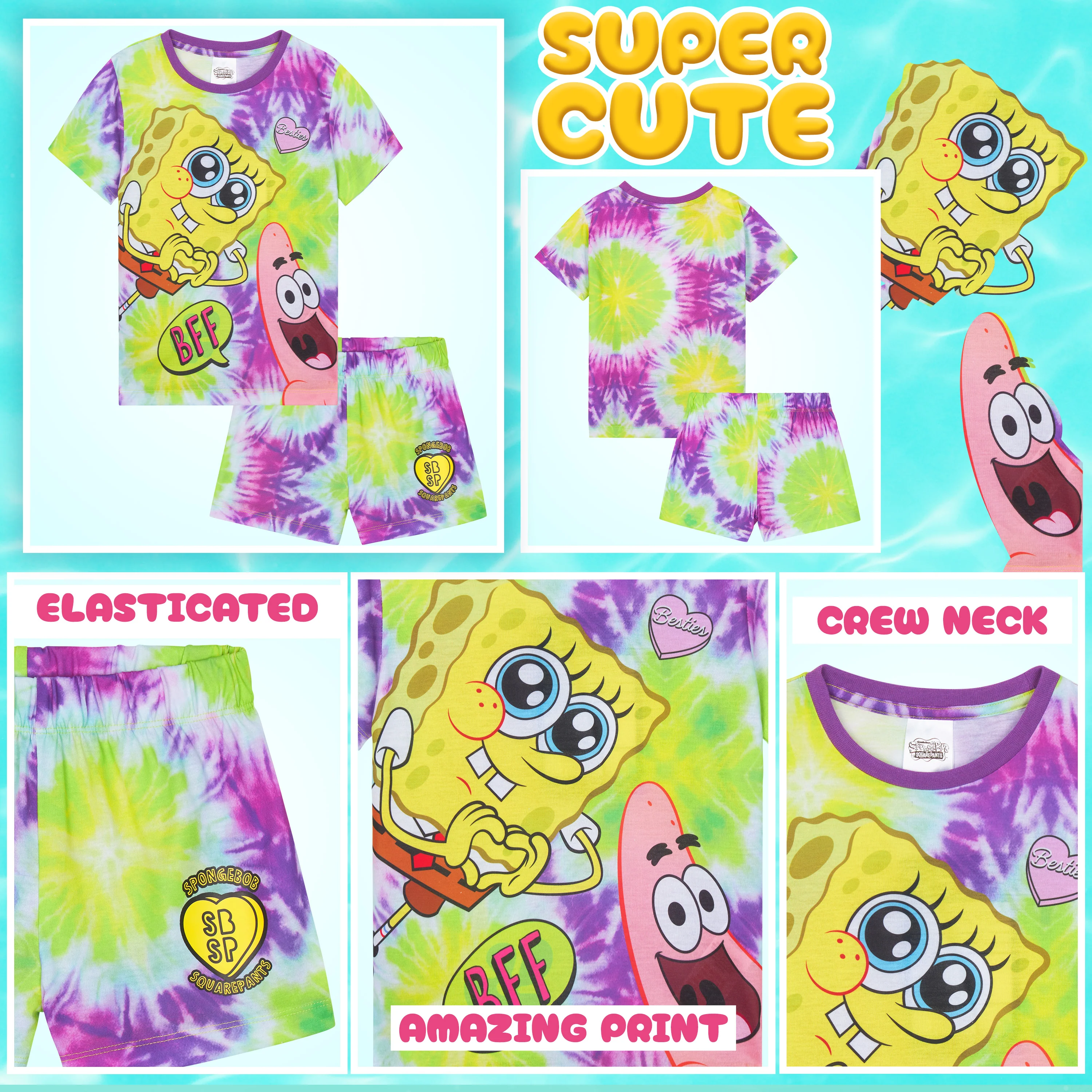 SPONGEBOB SQUAREPANTS Girls Pyjamas Set Short PJs Kids Teens Lounge Set Nightwear Soft Summer Sleepwear Gifts for Girls - Image 4