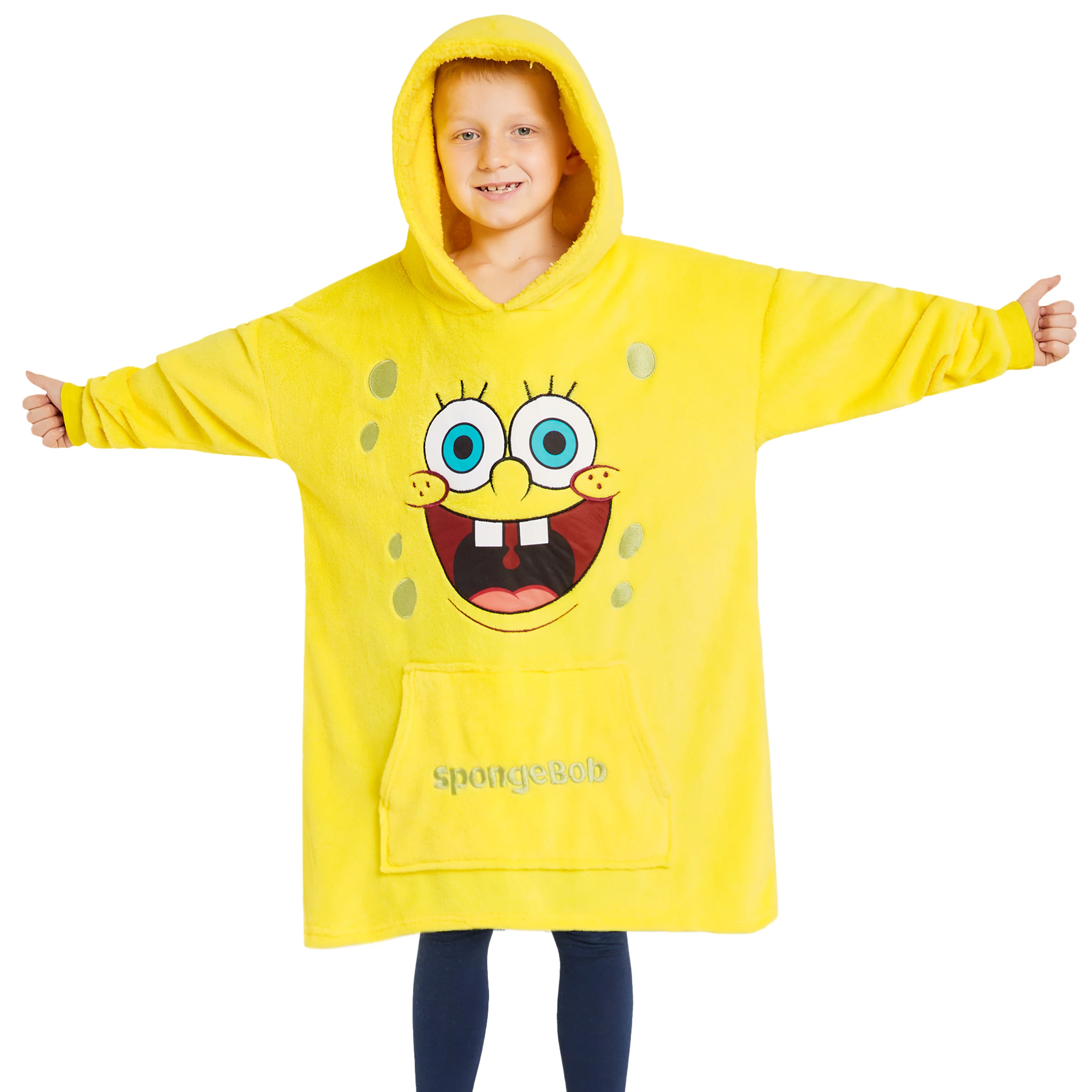 SPONGEBOB SQUAREPANTS Hoodie Blanket Kids Teenagers - Fleece Poncho One Size