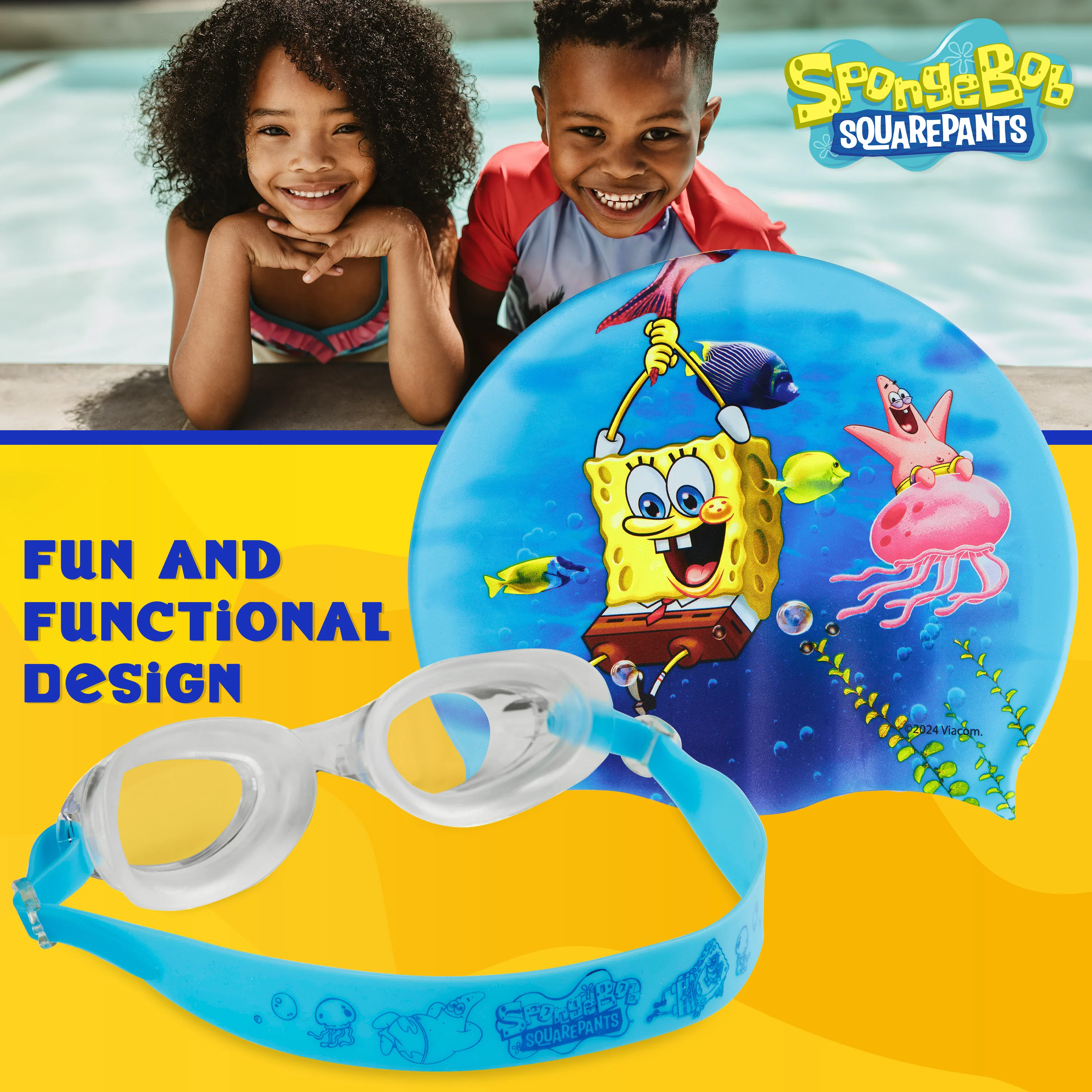 SPONGEBOB SQUAREPANTS Kids Swim Goggles and Swim Cap Set Anti-Fog UV Protection - Image 6