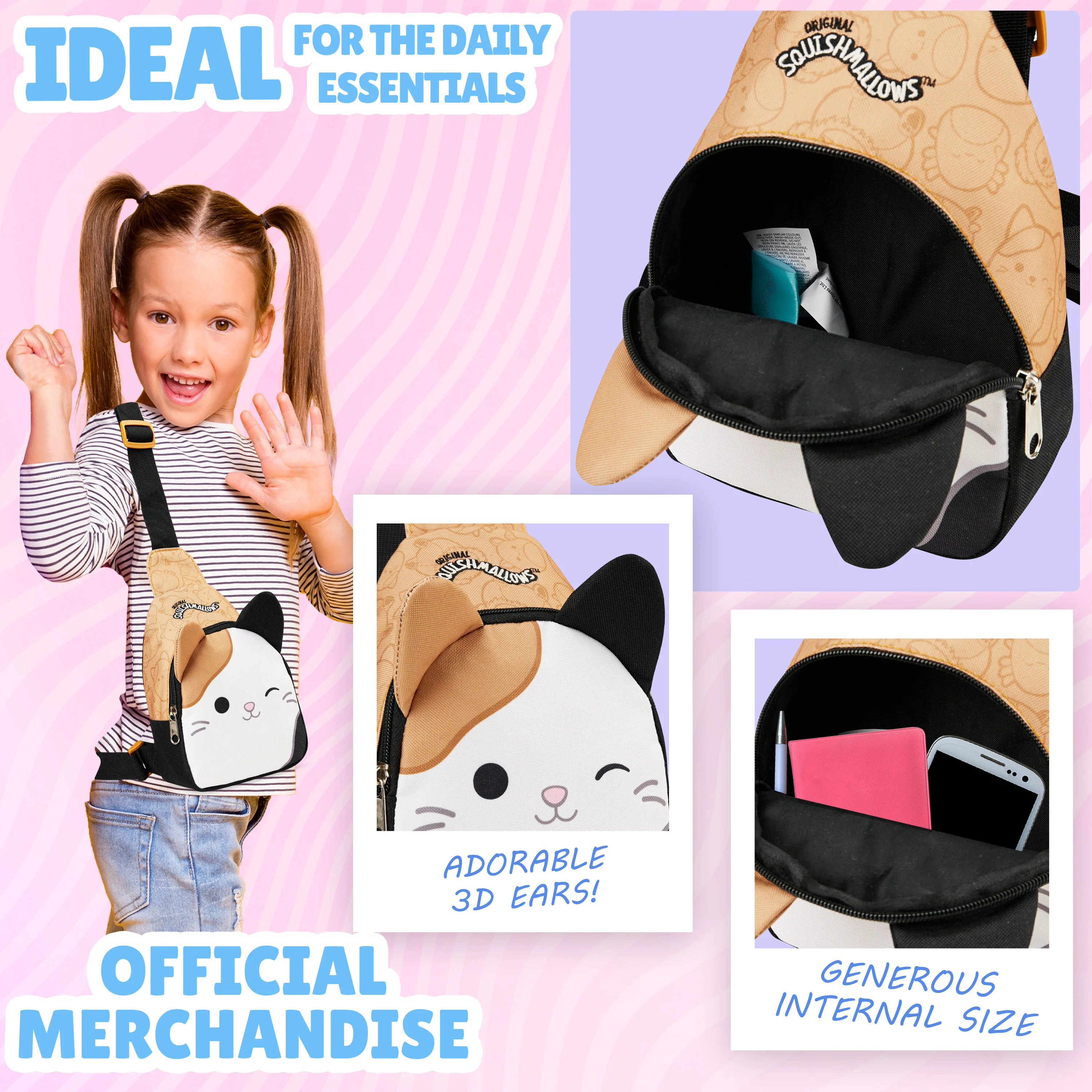 Squishmallows Cross Body Bag for Kids and Teens Cute Shoulder Sling Bag Cam The Cat - Image 3