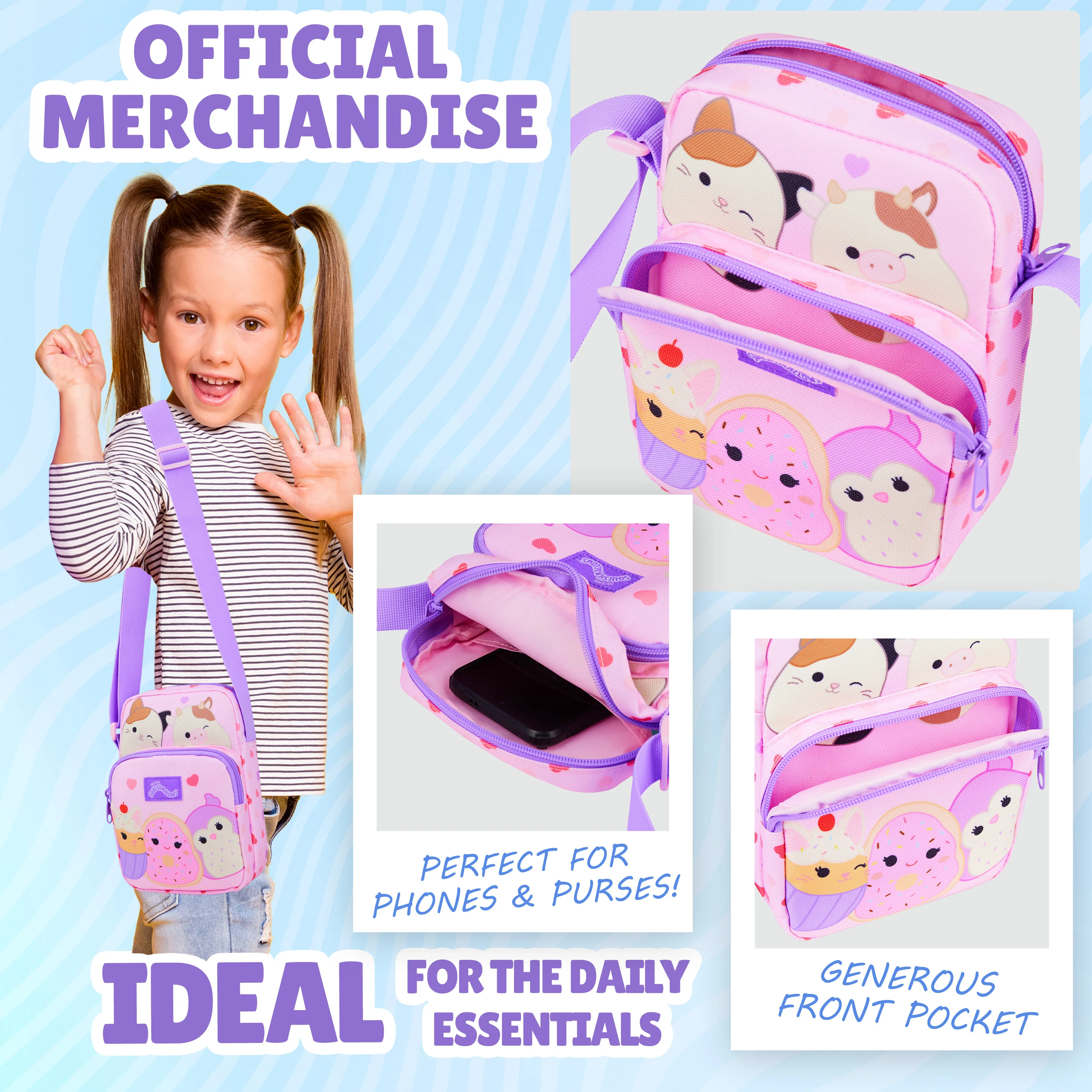 Squishmallows Cross Body Bag for Kids and Teens Cute Shoulder Sling Bag Cam The Cat Phone Mini Backpack for Travel Money Holiday - Image 3
